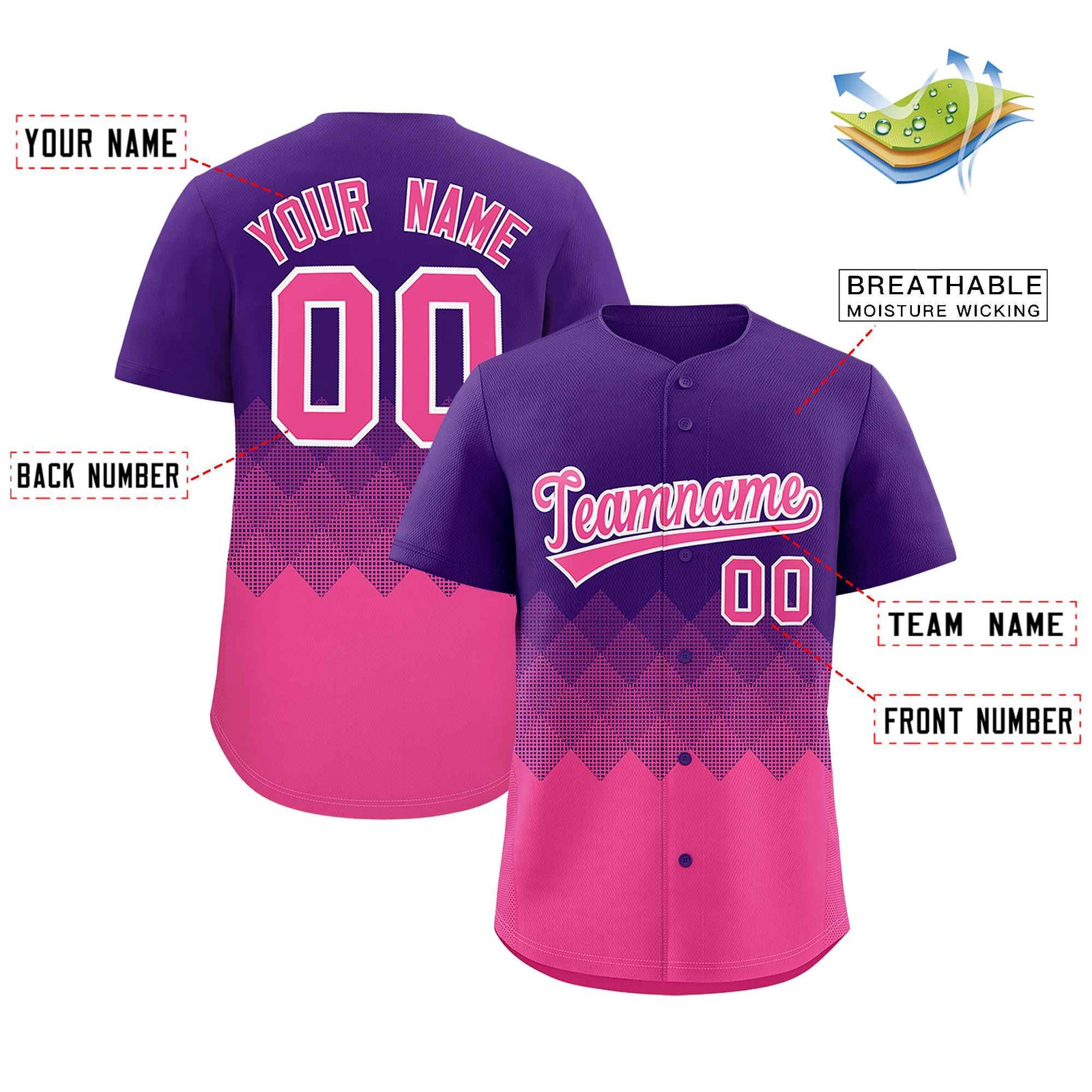 Custom Purple Pink Grid Blur Pattern Authentic Baseball Jersey