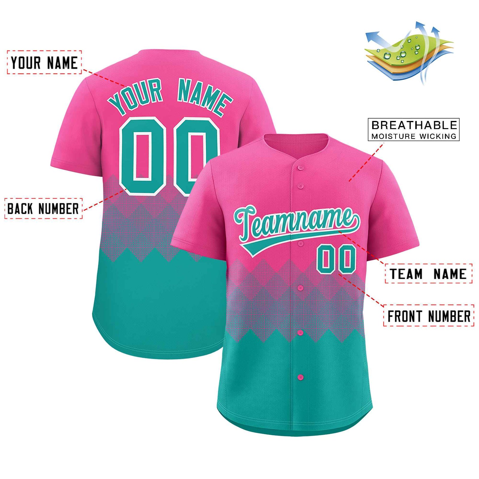 Custom Pink Aqua Grid Blur Pattern Authentic Baseball Jersey