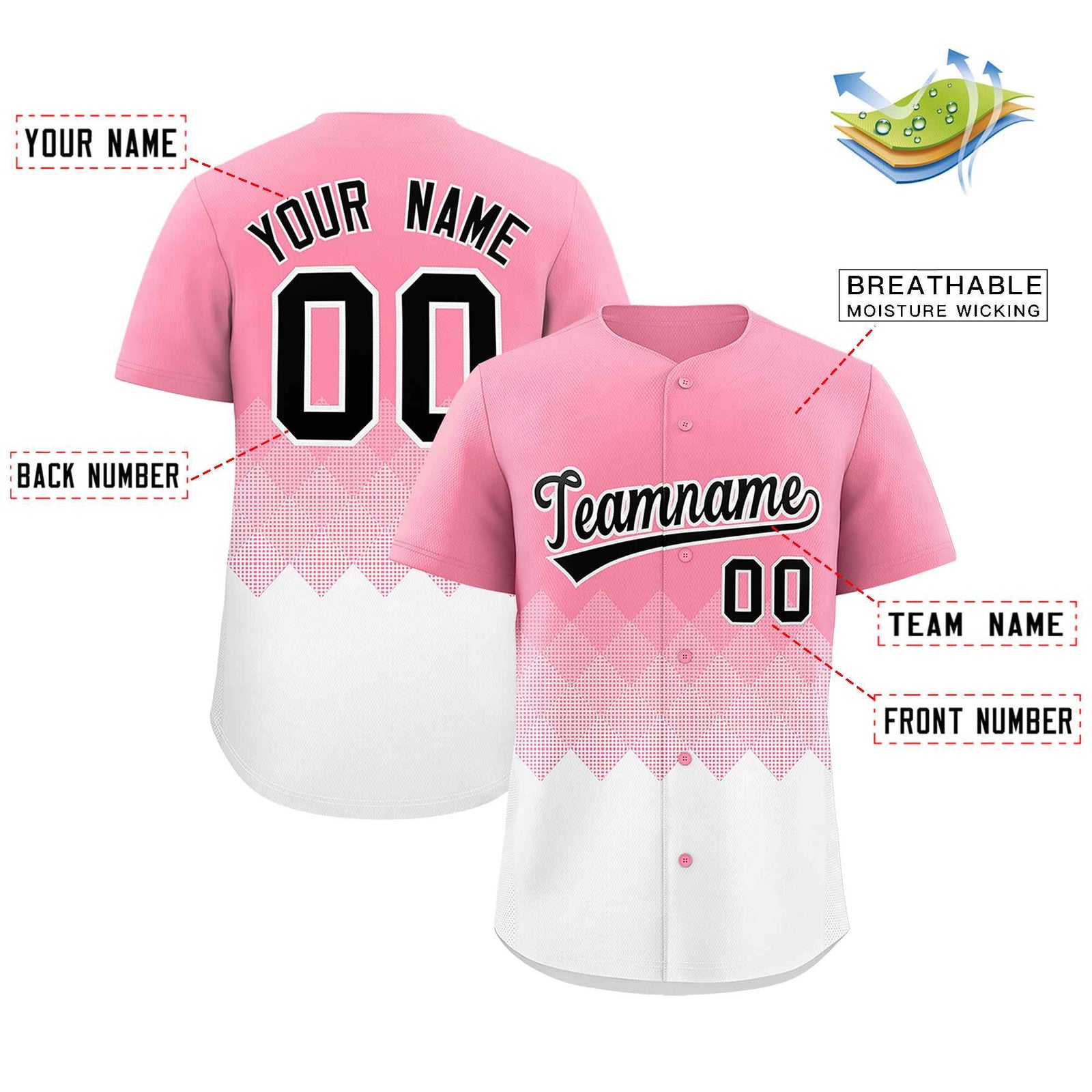 Custom Light Pink White Grid Blur Pattern Authentic Baseball Jersey