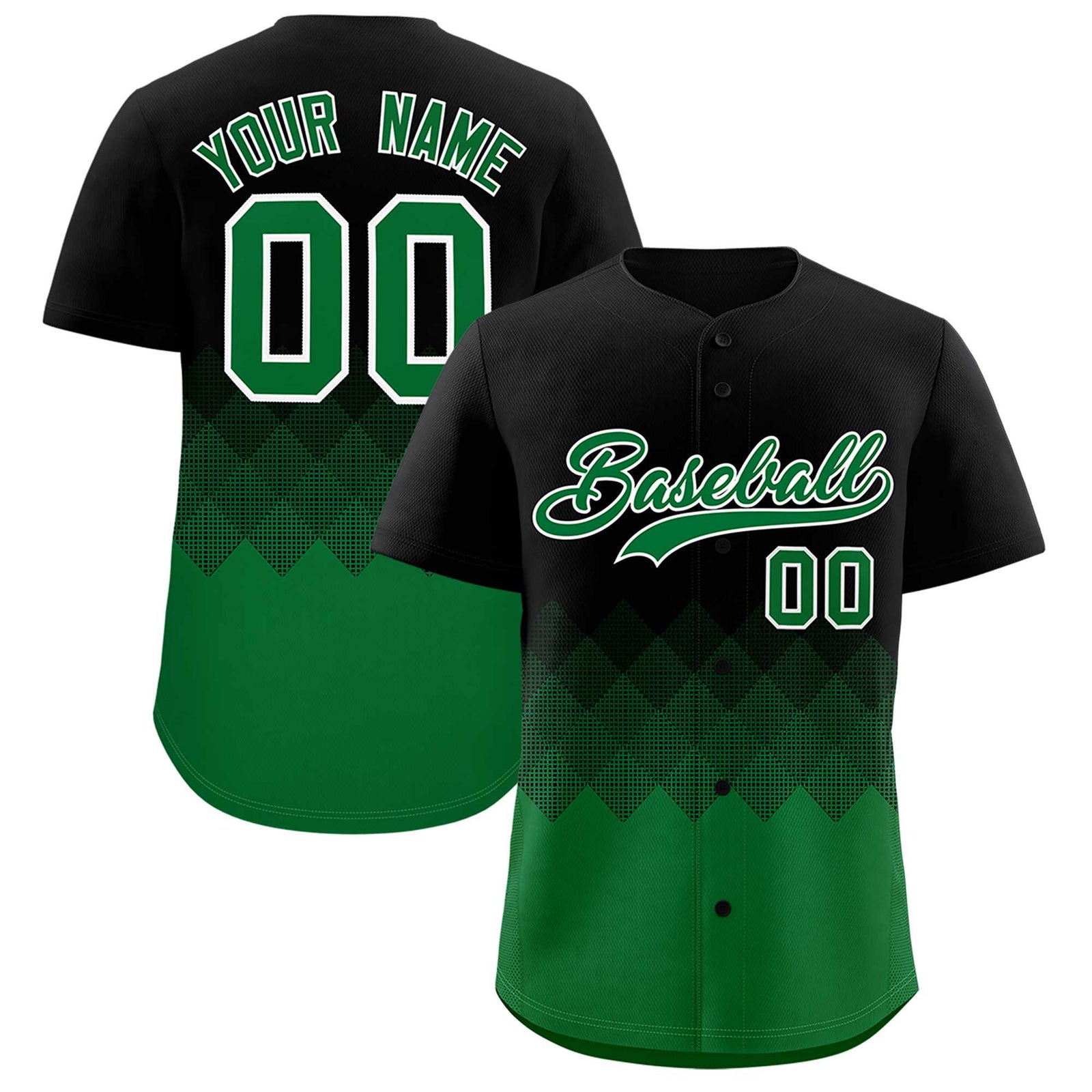 Custom Black Kelly Green Grid Blur Pattern Authentic Baseball Jersey