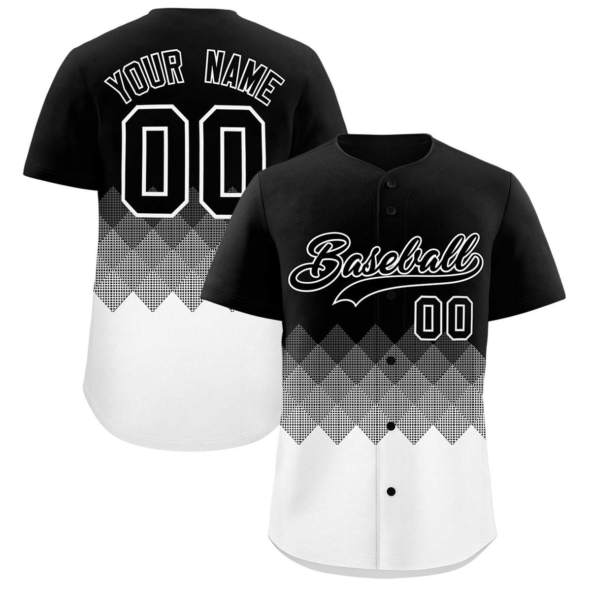 Custom Black White Grid Blur Pattern Authentic Baseball Jersey