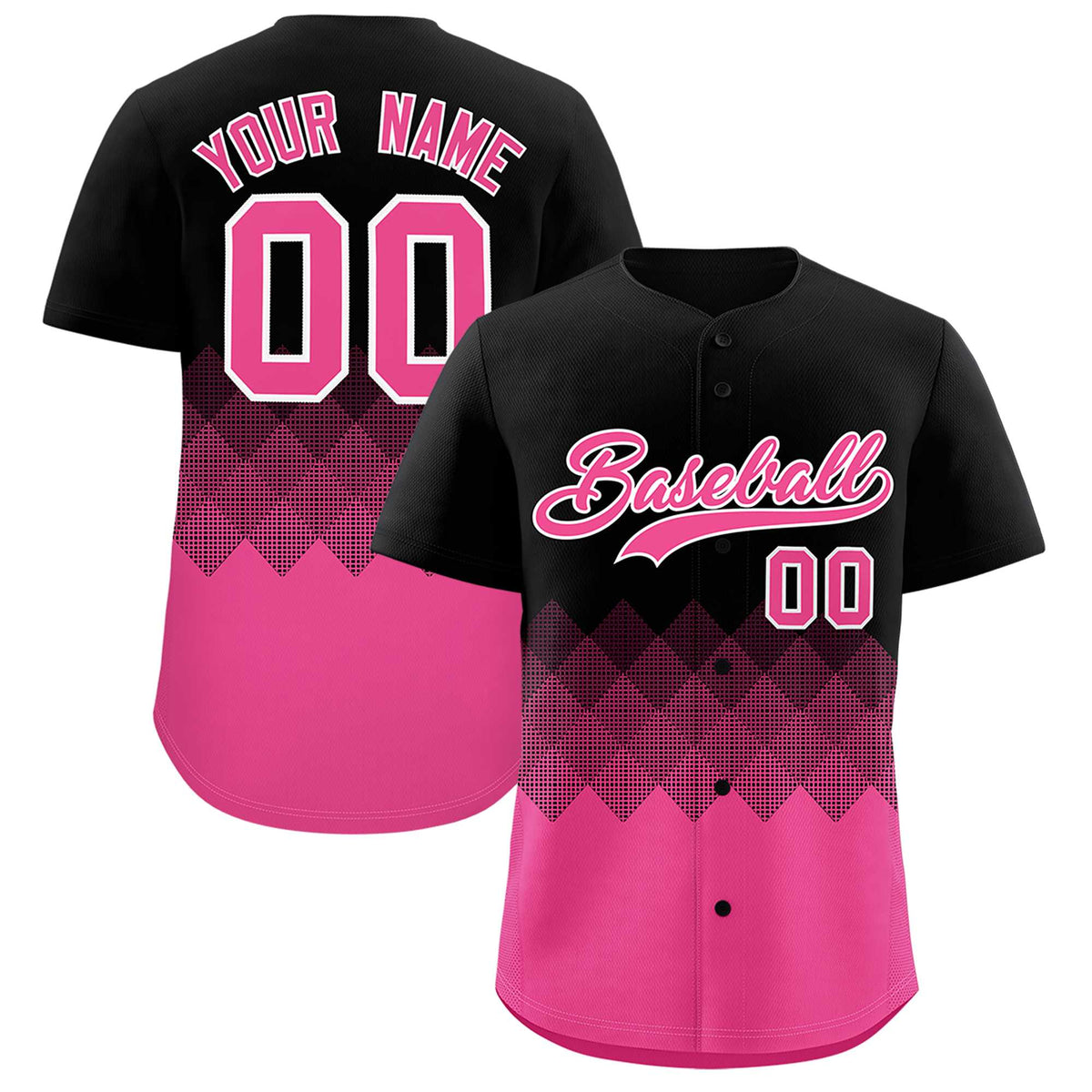 Custom Black Pink Grid Blur Pattern Authentic Baseball Jersey