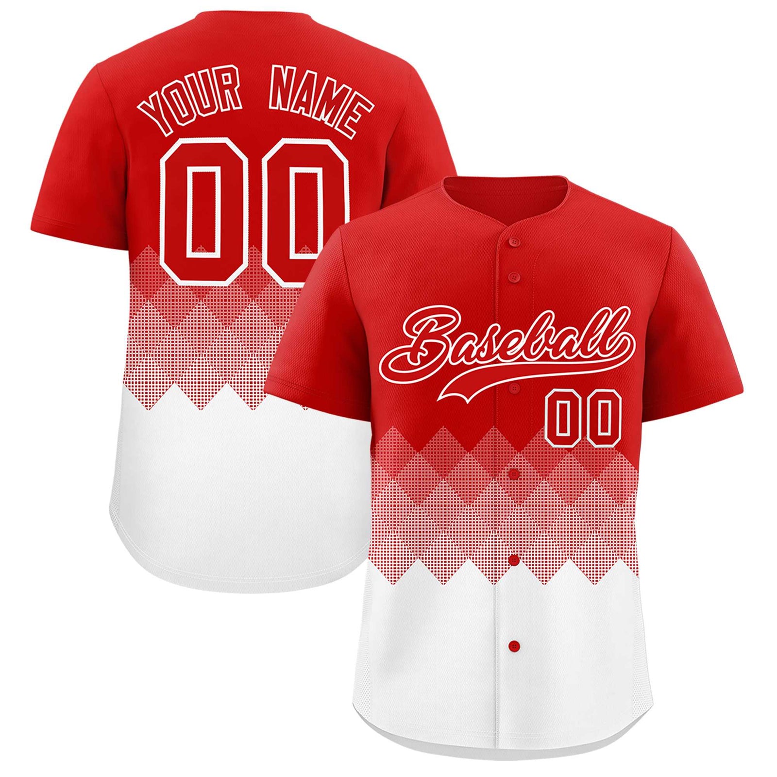 Custom Red White Grid Blur Pattern Authentic Baseball Jersey