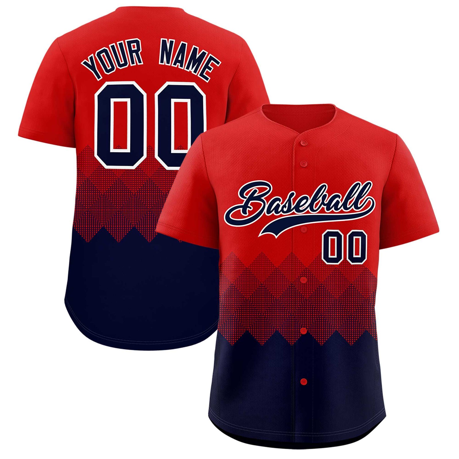 Custom Red Navy Grid Blur Pattern Authentic Baseball Jersey