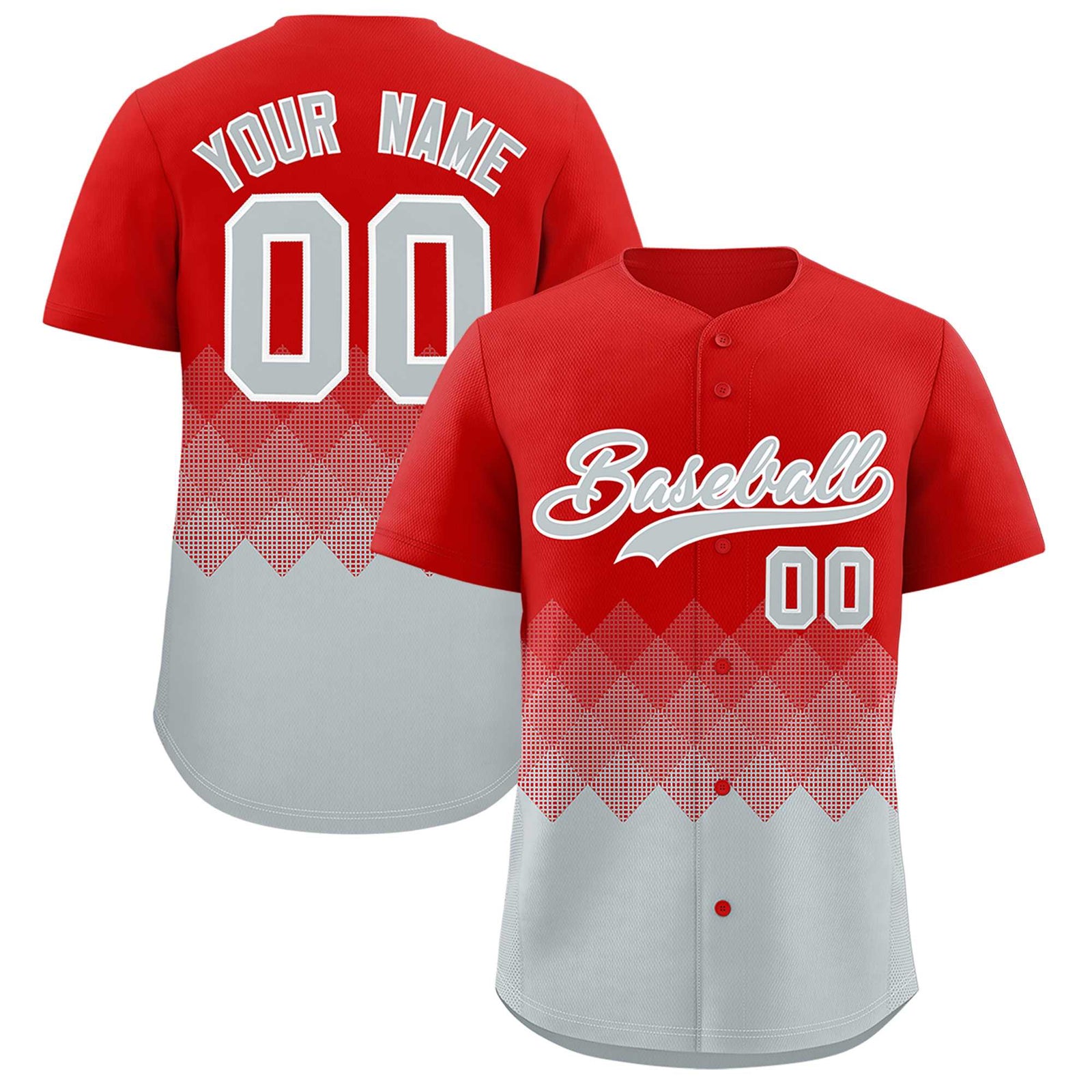 Custom Red Silver Grid Blur Pattern Authentic Baseball Jersey