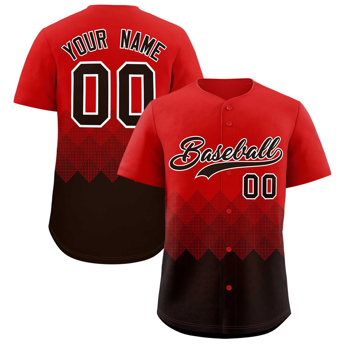 Custom Red Brown Grid Blur Pattern Authentic Baseball Jersey