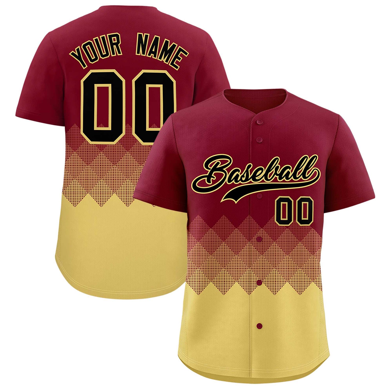 Custom Crimson Khaki Grid Blur Pattern Authentic Baseball Jersey