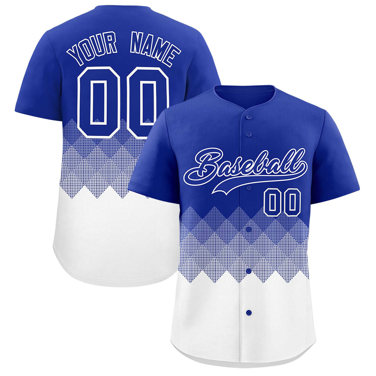 Custom Royal White Grid Blur Pattern Authentic Baseball Jersey