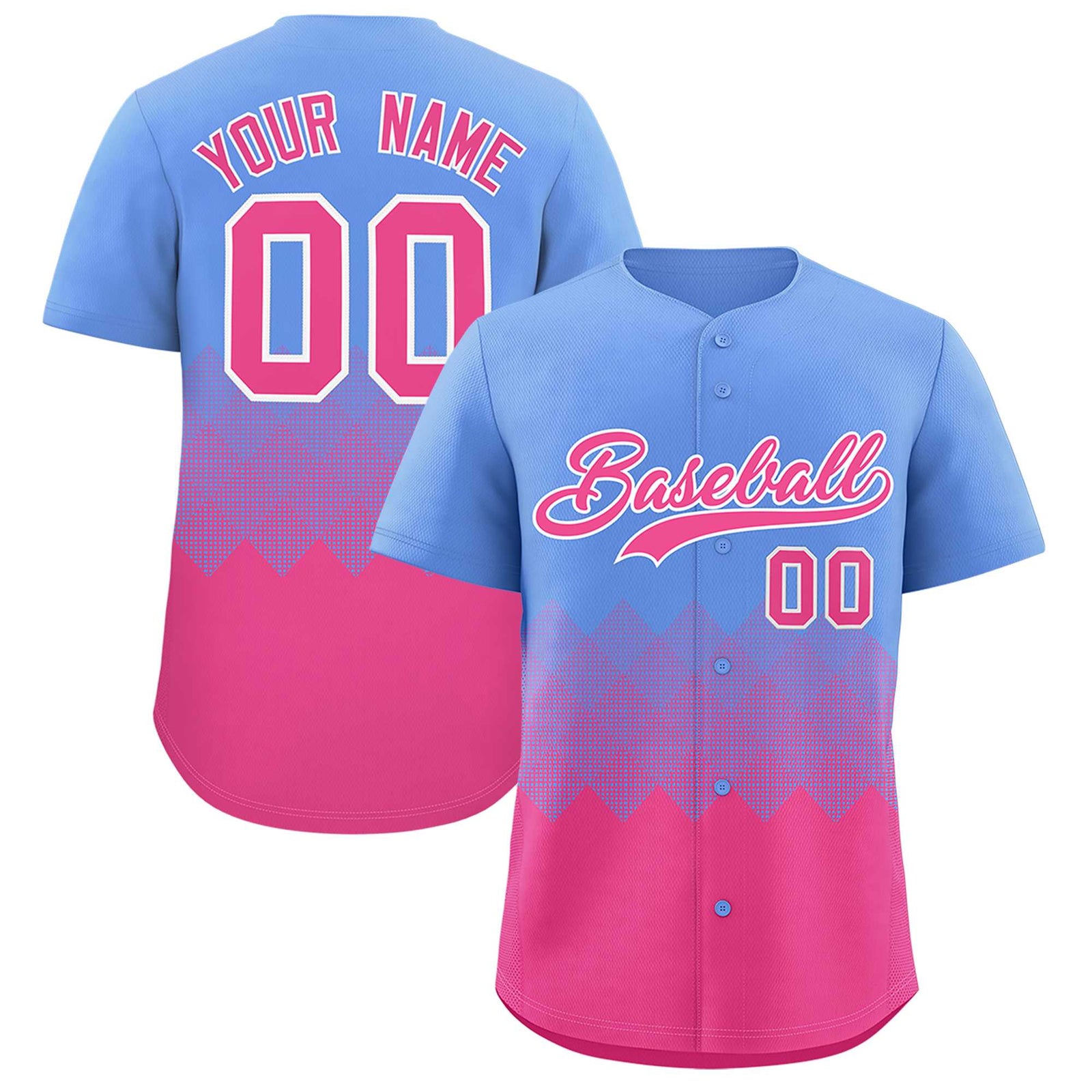 Custom Light Blue Pink Grid Blur Pattern Authentic Baseball Jersey