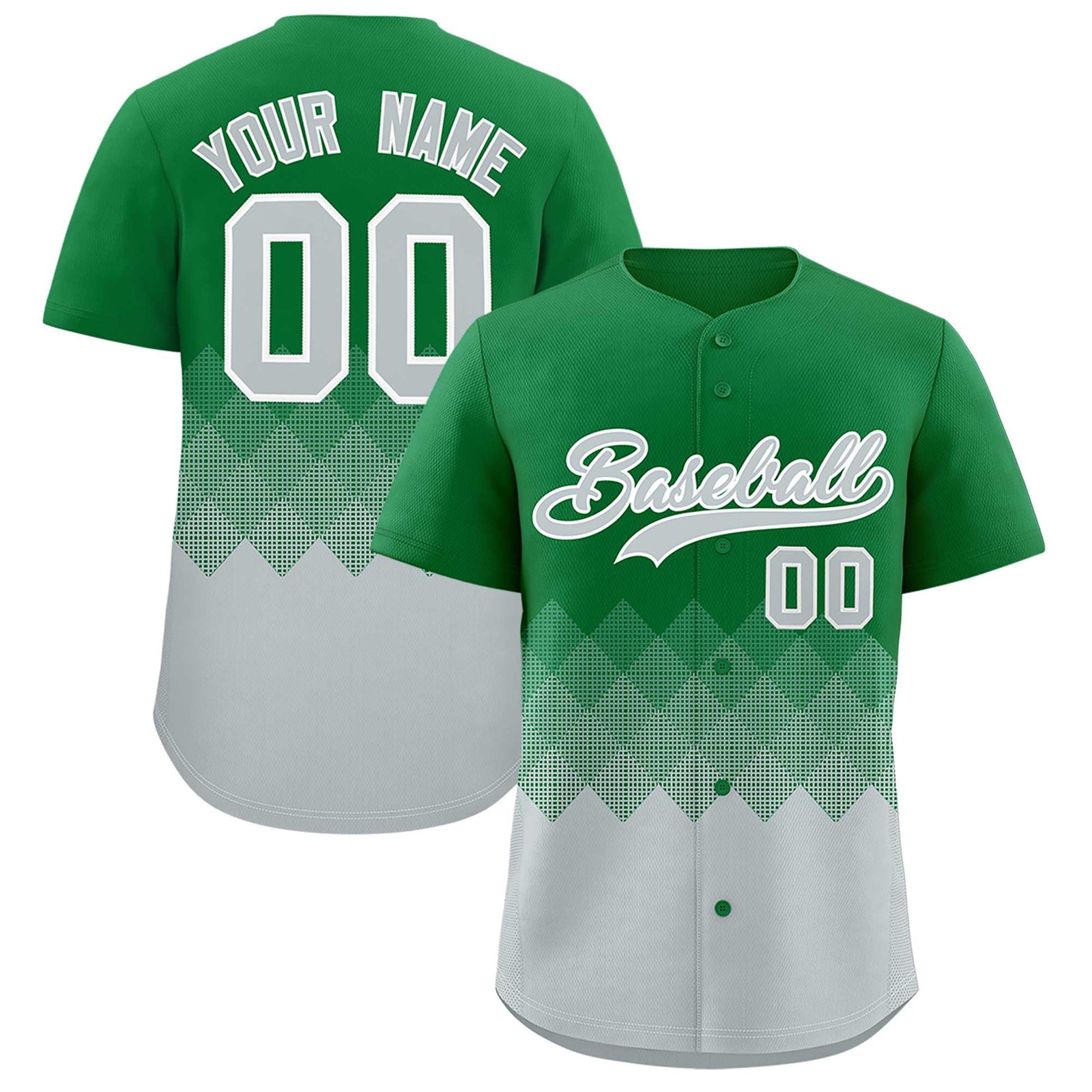 Custom Kelly Green Silver Grid Blur Pattern Authentic Baseball Jersey