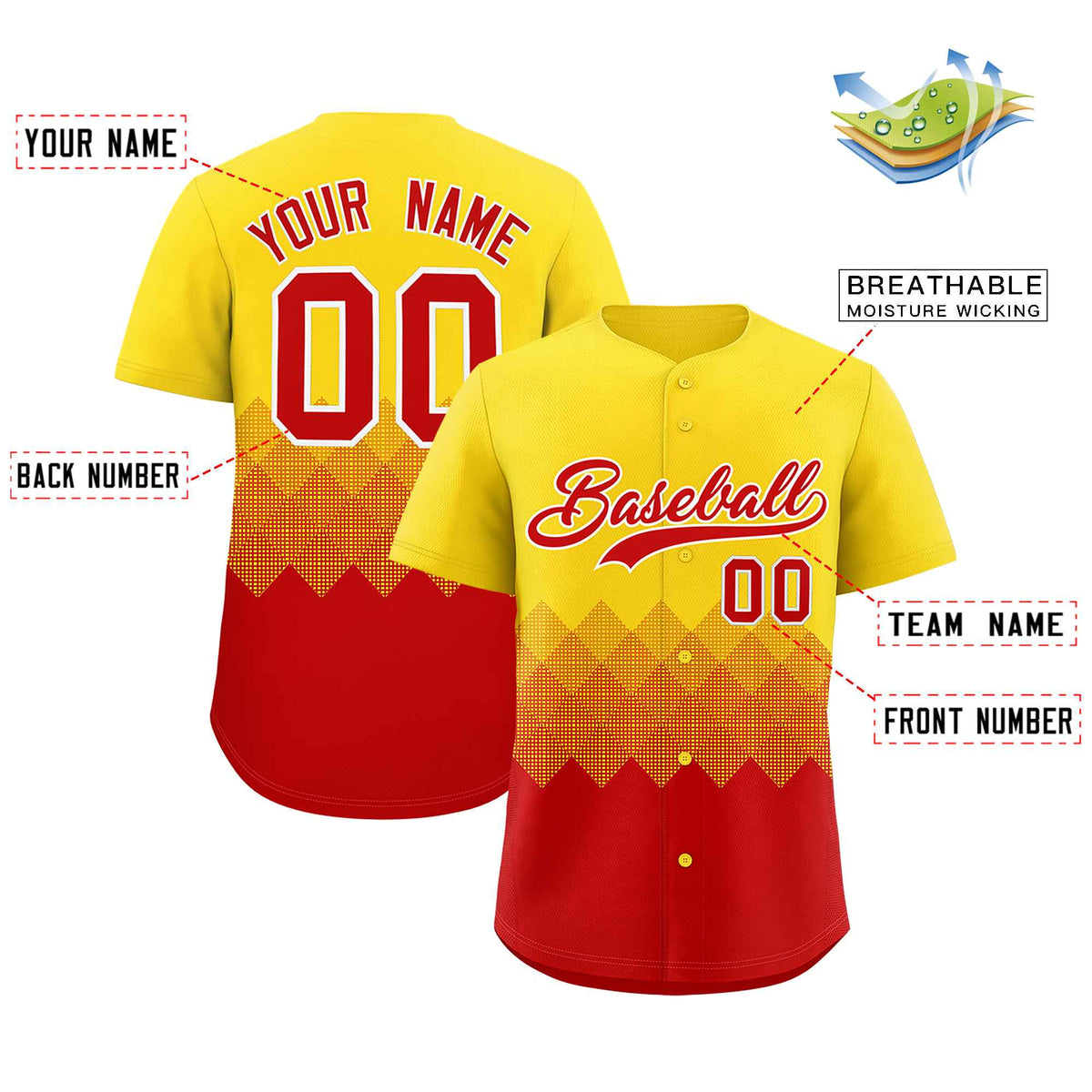 Custom Gold Red Grid Blur Pattern Authentic Baseball Jersey