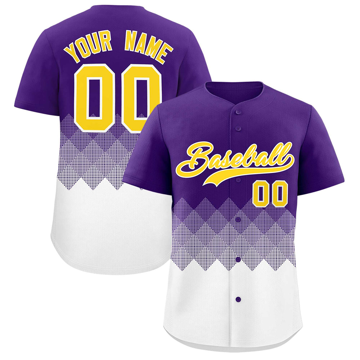 Custom Purple White Grid Blur Pattern Authentic Baseball Jersey