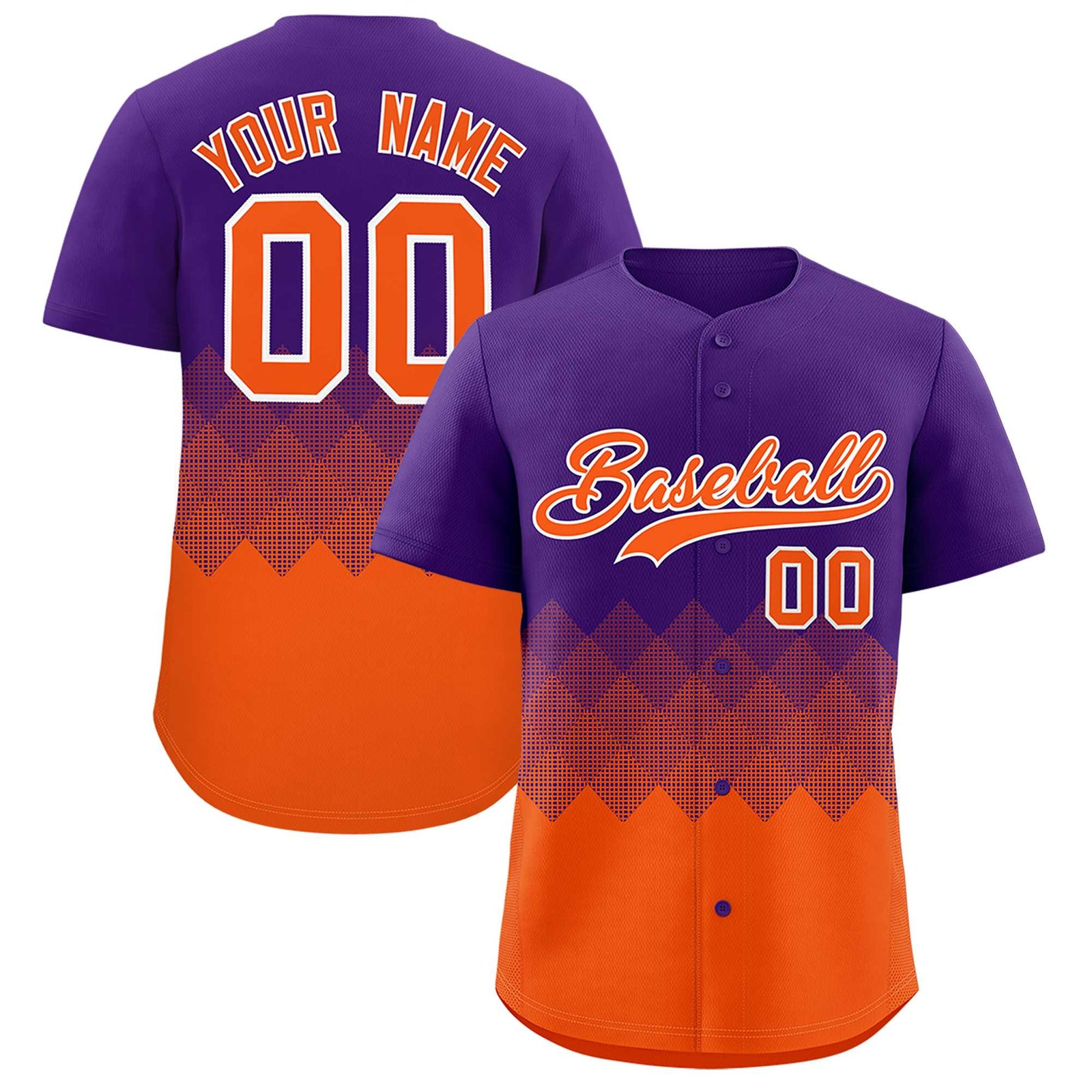 Custom Purple Orange Grid Blur Pattern Authentic Baseball Jersey