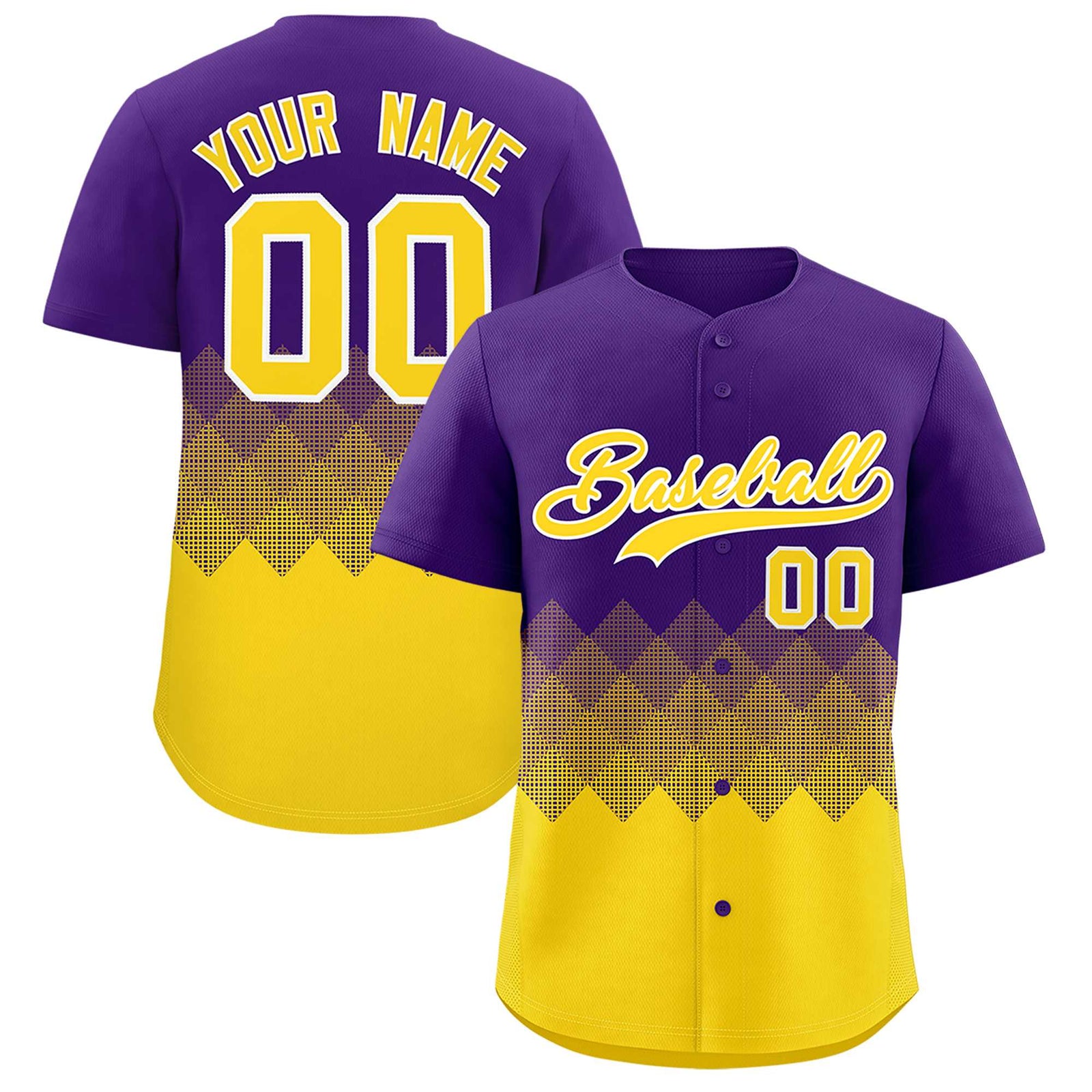 Custom Purple Gold Grid Blur Pattern Authentic Baseball Jersey