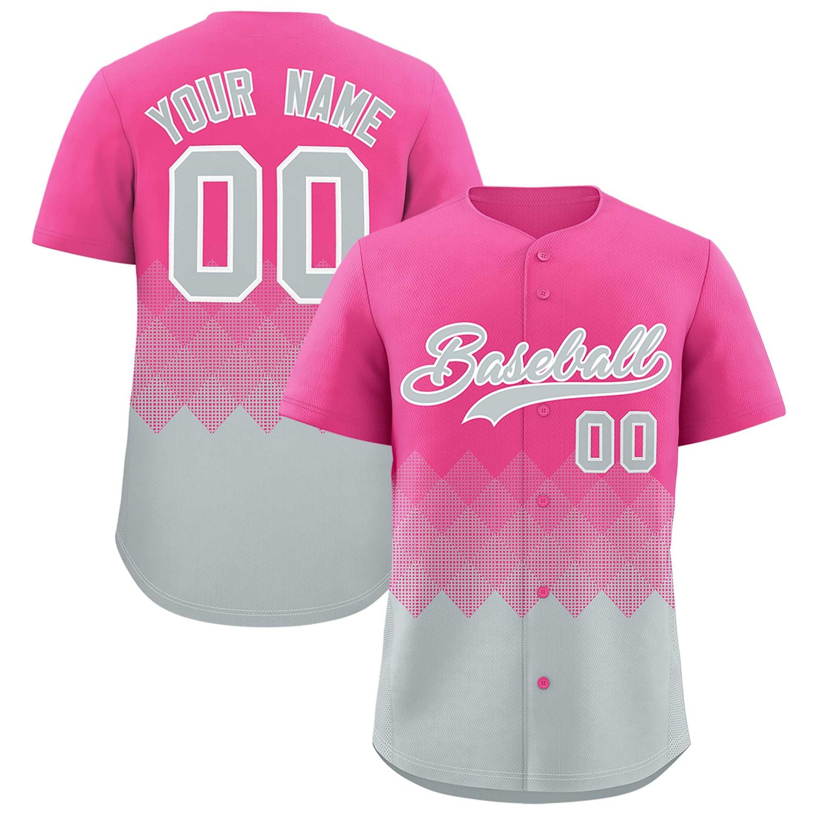 Custom Pink Silver Grid Blur Pattern Authentic Baseball Jersey