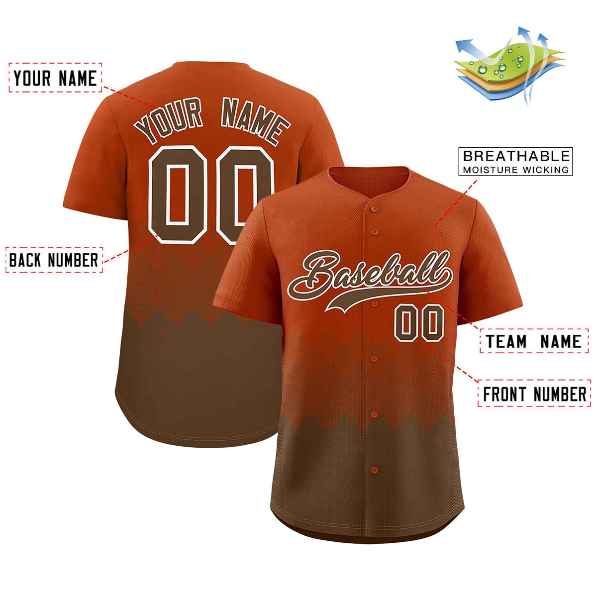 Custom Texas Orange Light Brown Grid Blur Pattern Authentic Baseball Jersey
