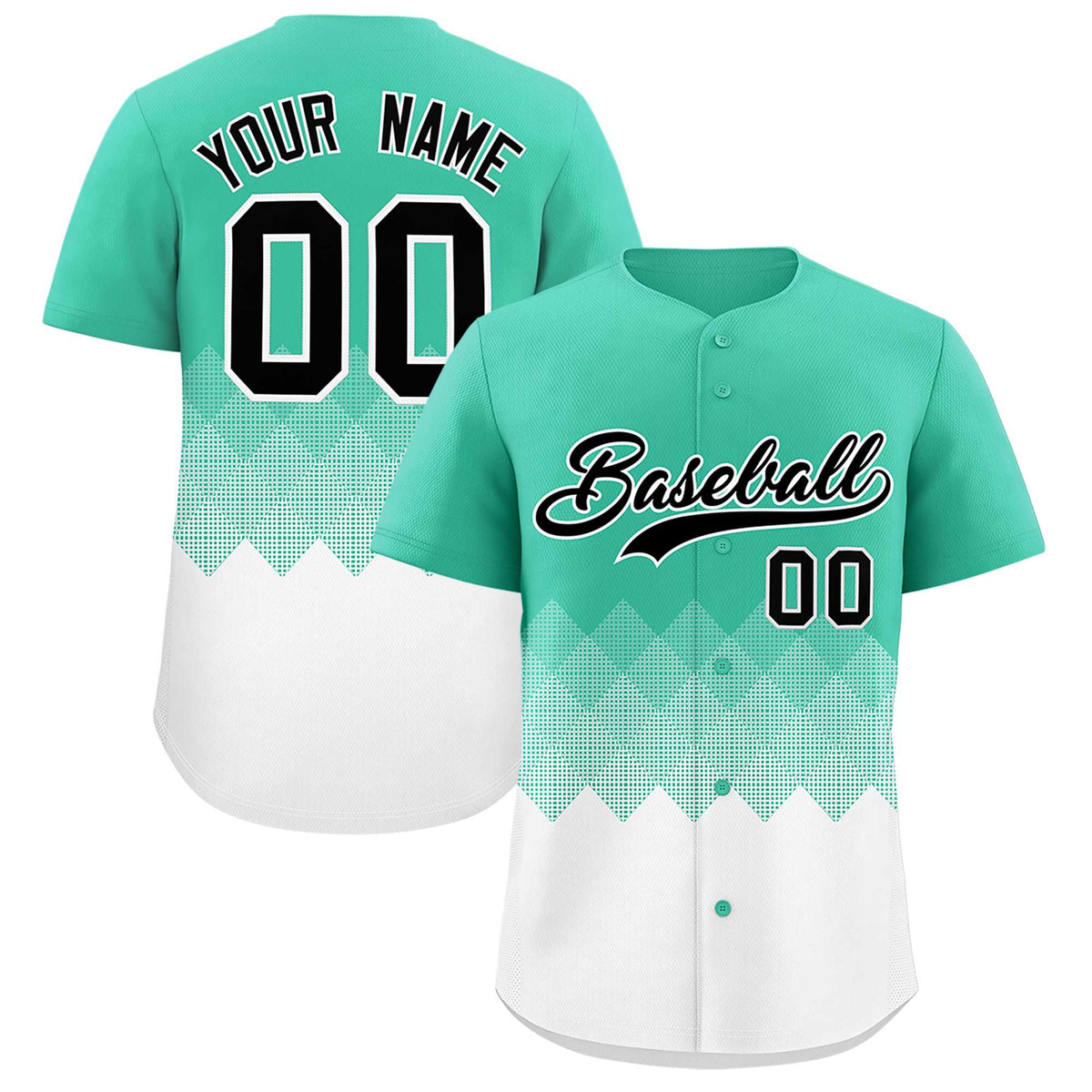 Custom Bright Green White Grid Blur Pattern Authentic Baseball Jersey