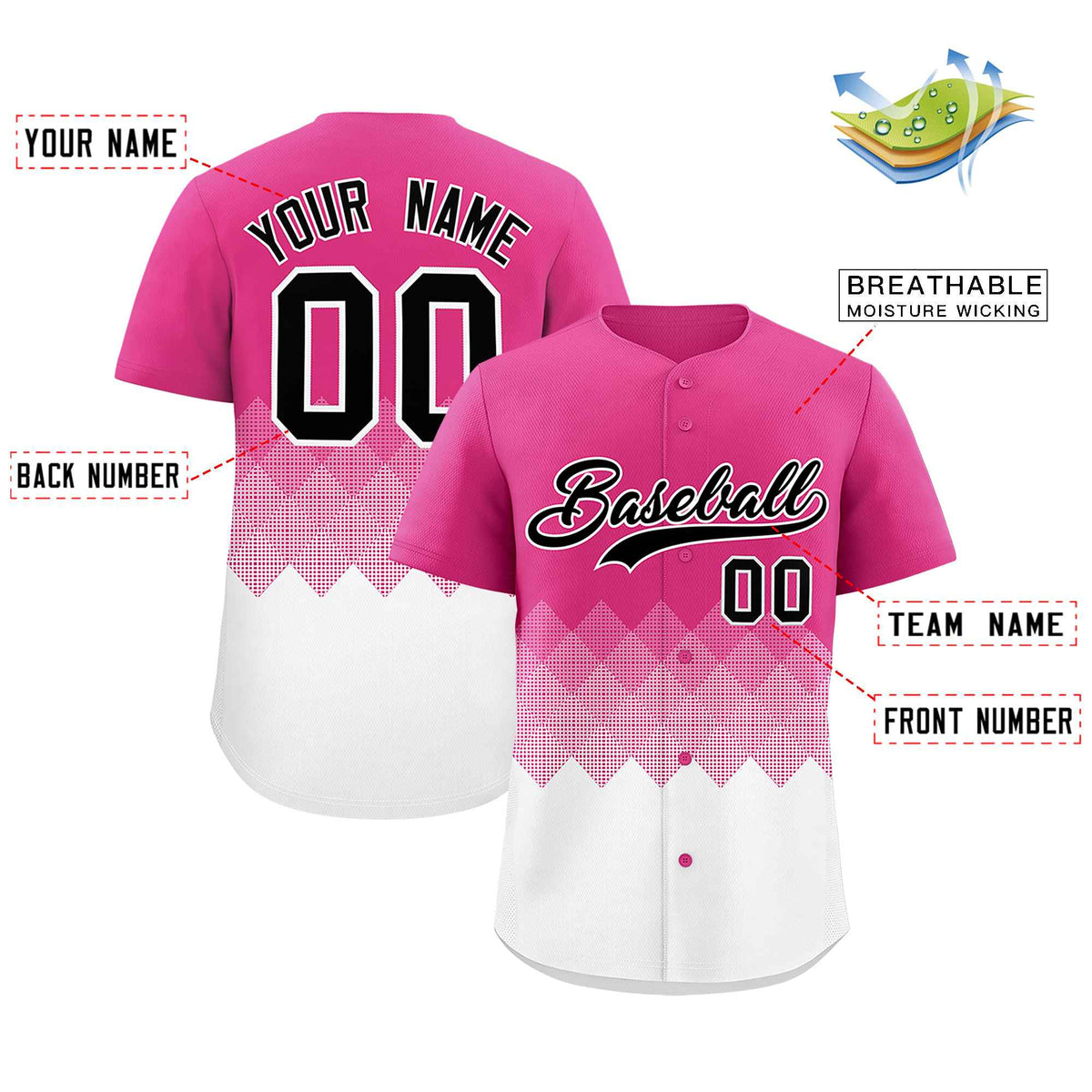 Custom Rose Red White Grid Blur Pattern Authentic Baseball Jersey
