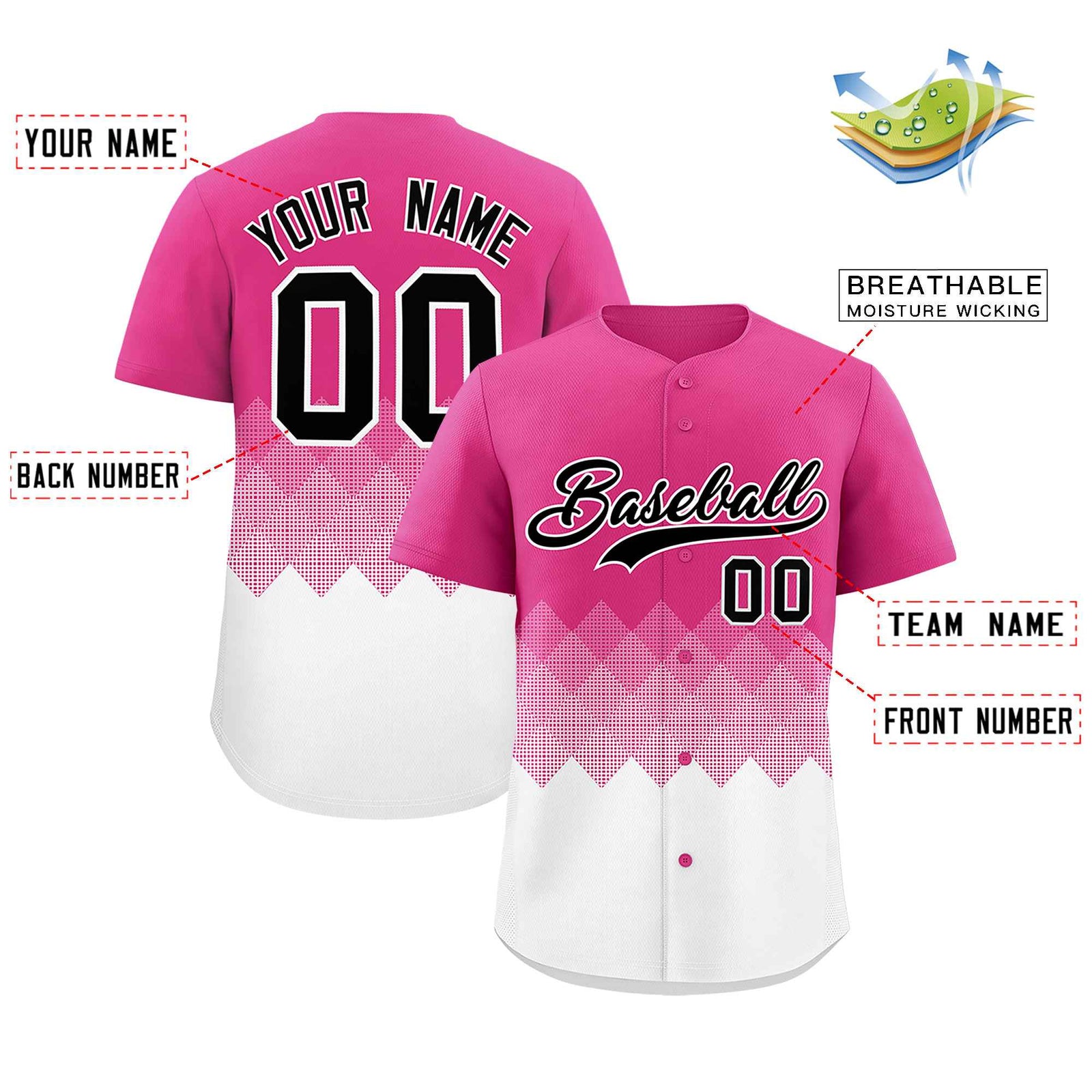 Custom Rose Red White Grid Blur Pattern Authentic Baseball Jersey