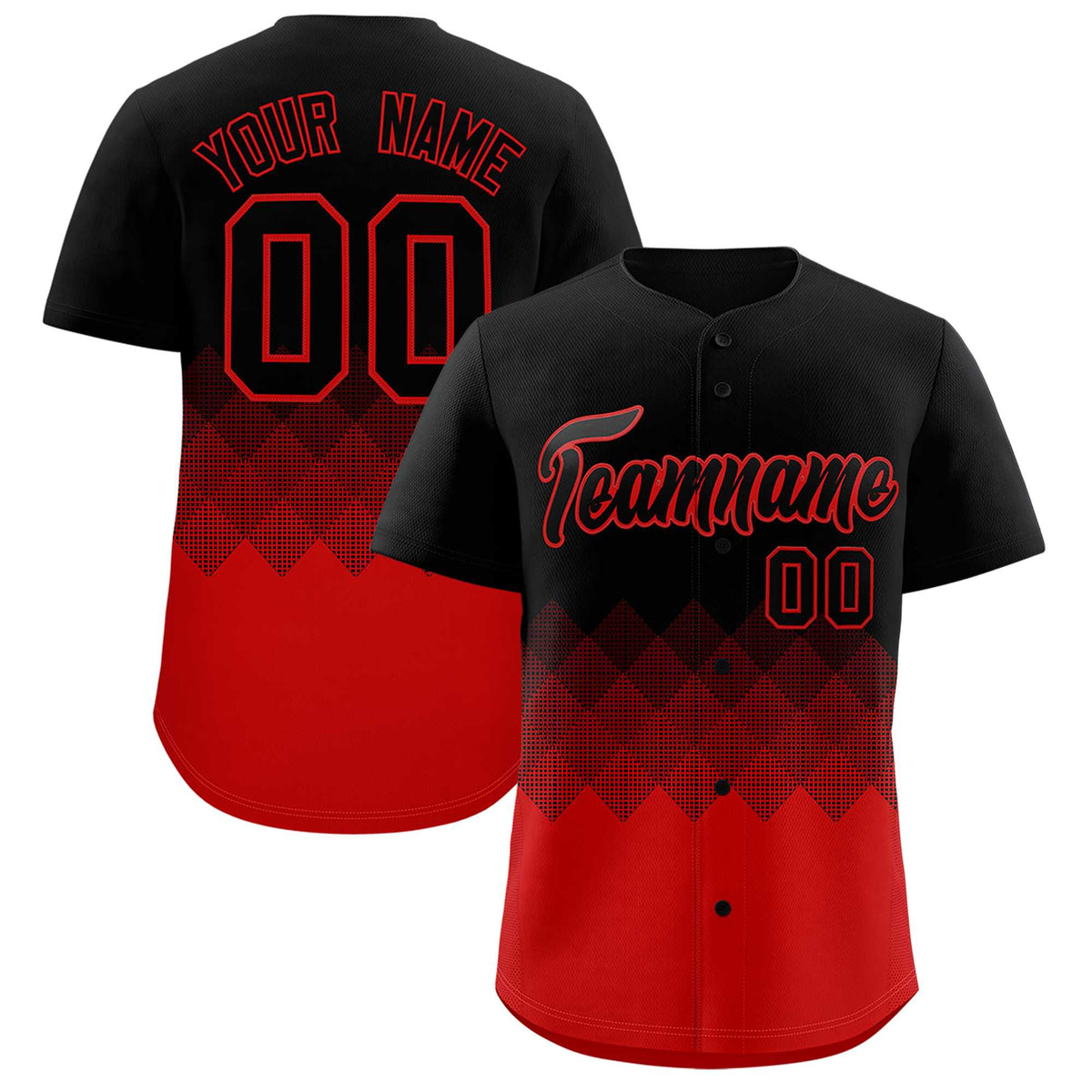 Custom Black Red Grid Blur Pattern Authentic Baseball Jersey