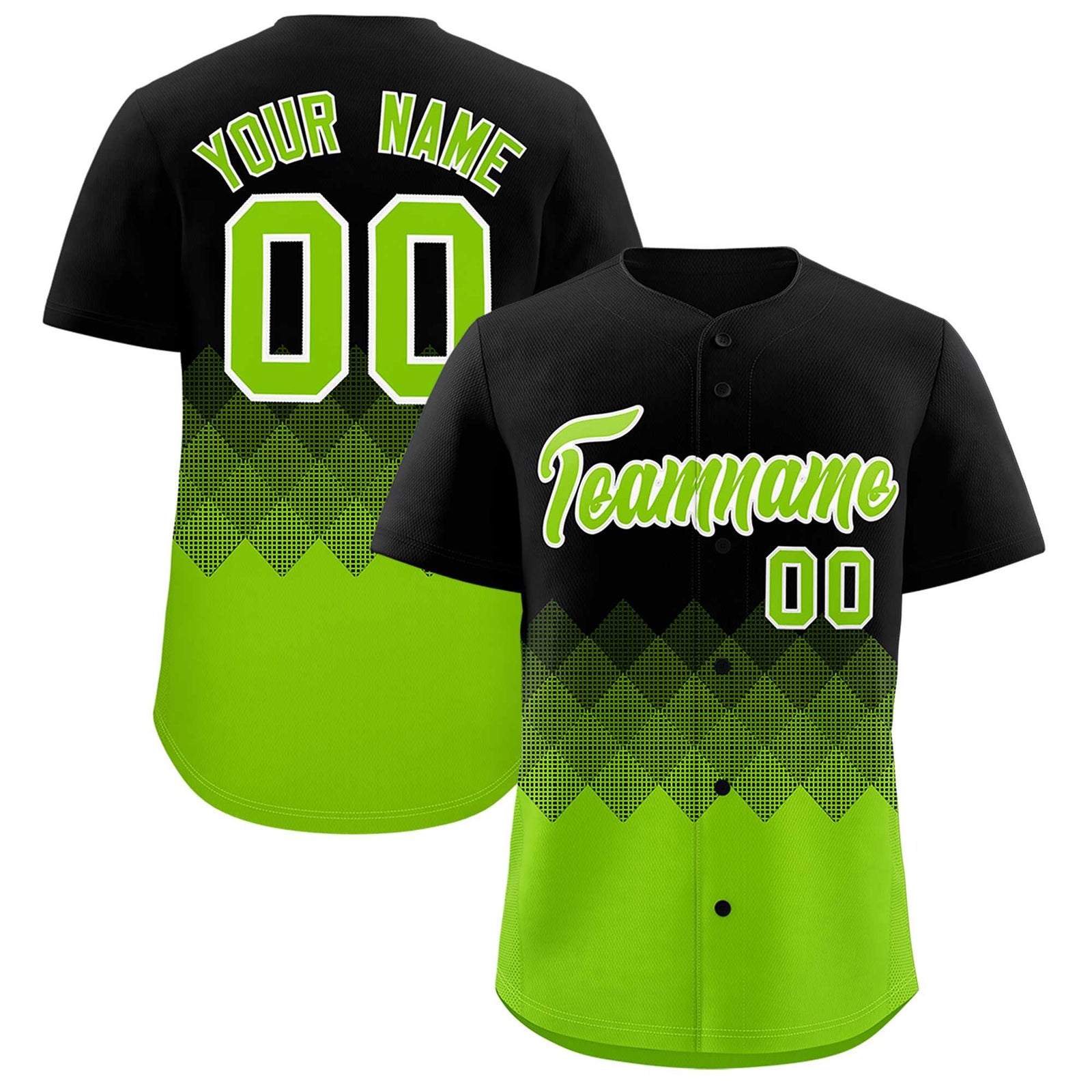Custom Black Neon Green Grid Blur Pattern Authentic Baseball Jersey