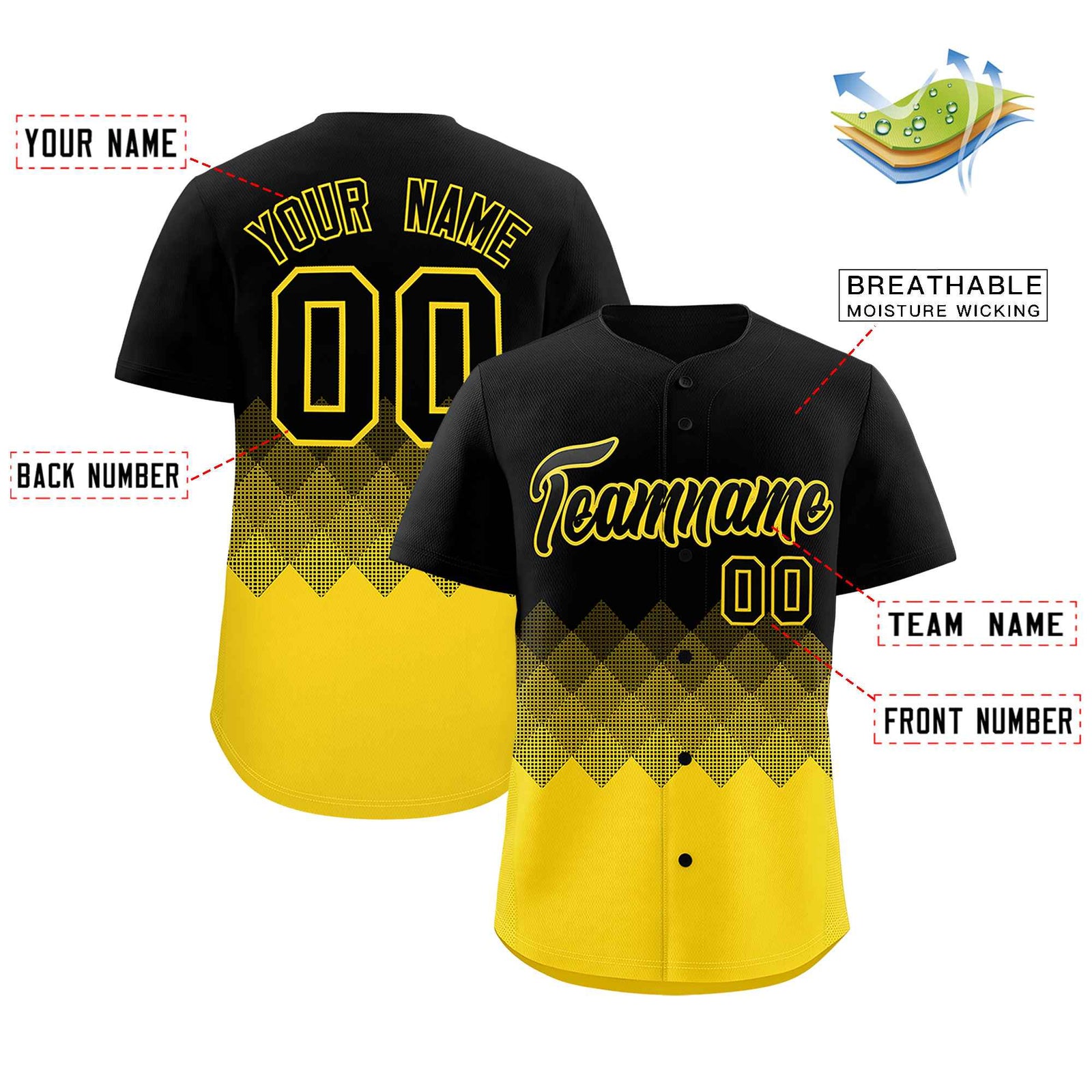Custom Black Gold Grid Blur Pattern Authentic Baseball Jersey