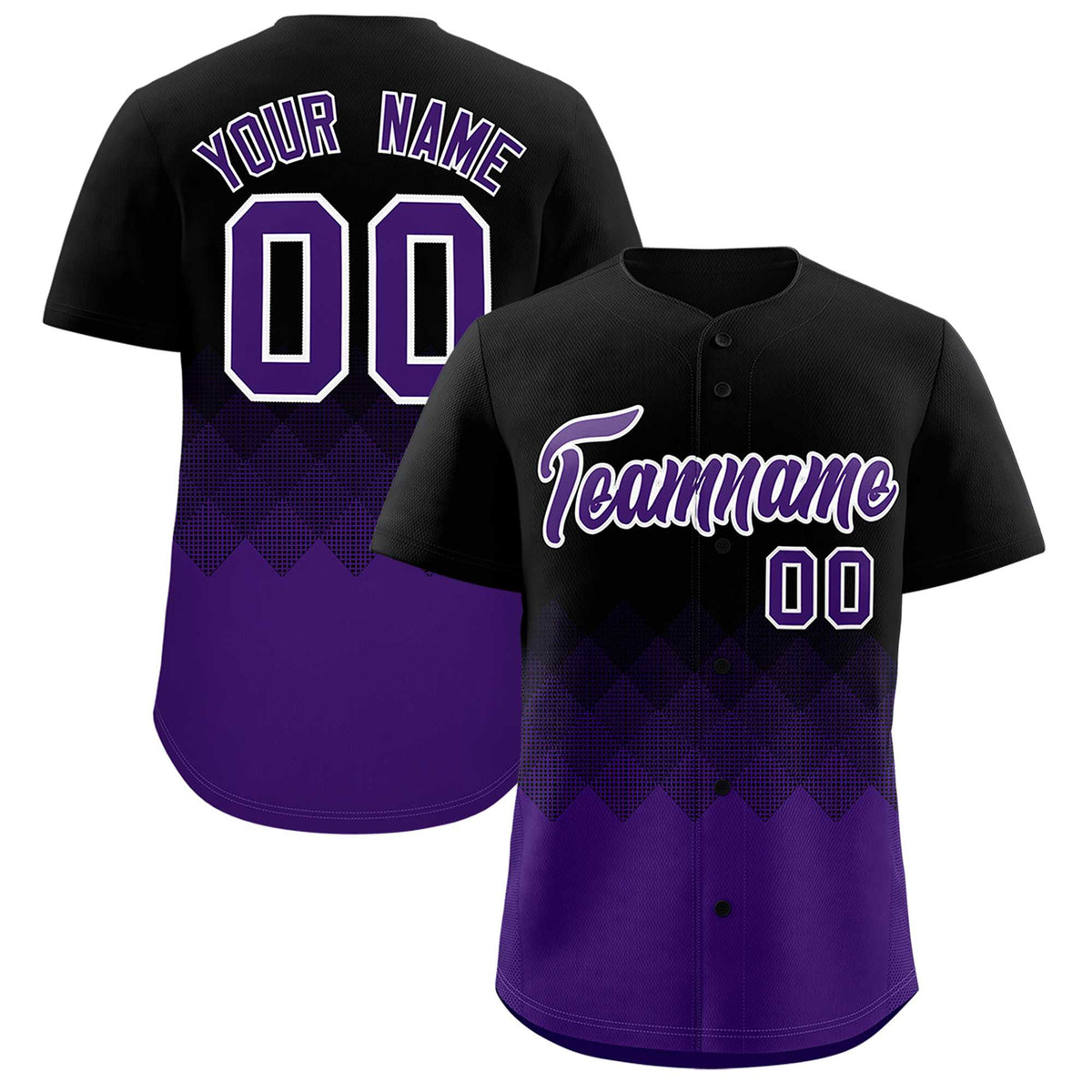 Custom Black Purple Grid Blur Pattern Authentic Baseball Jersey