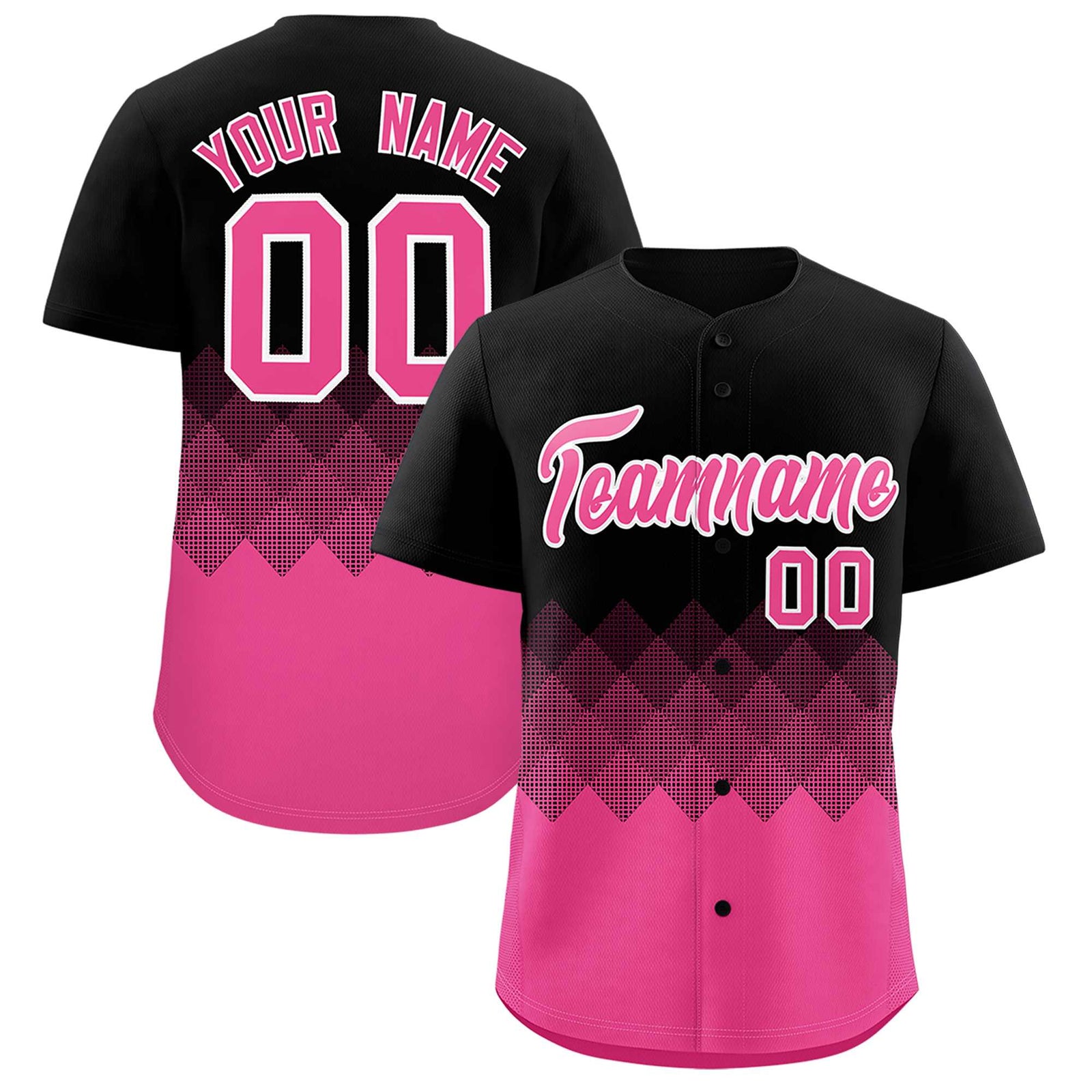 Custom Black Pink Grid Blur Pattern Authentic Baseball Jersey