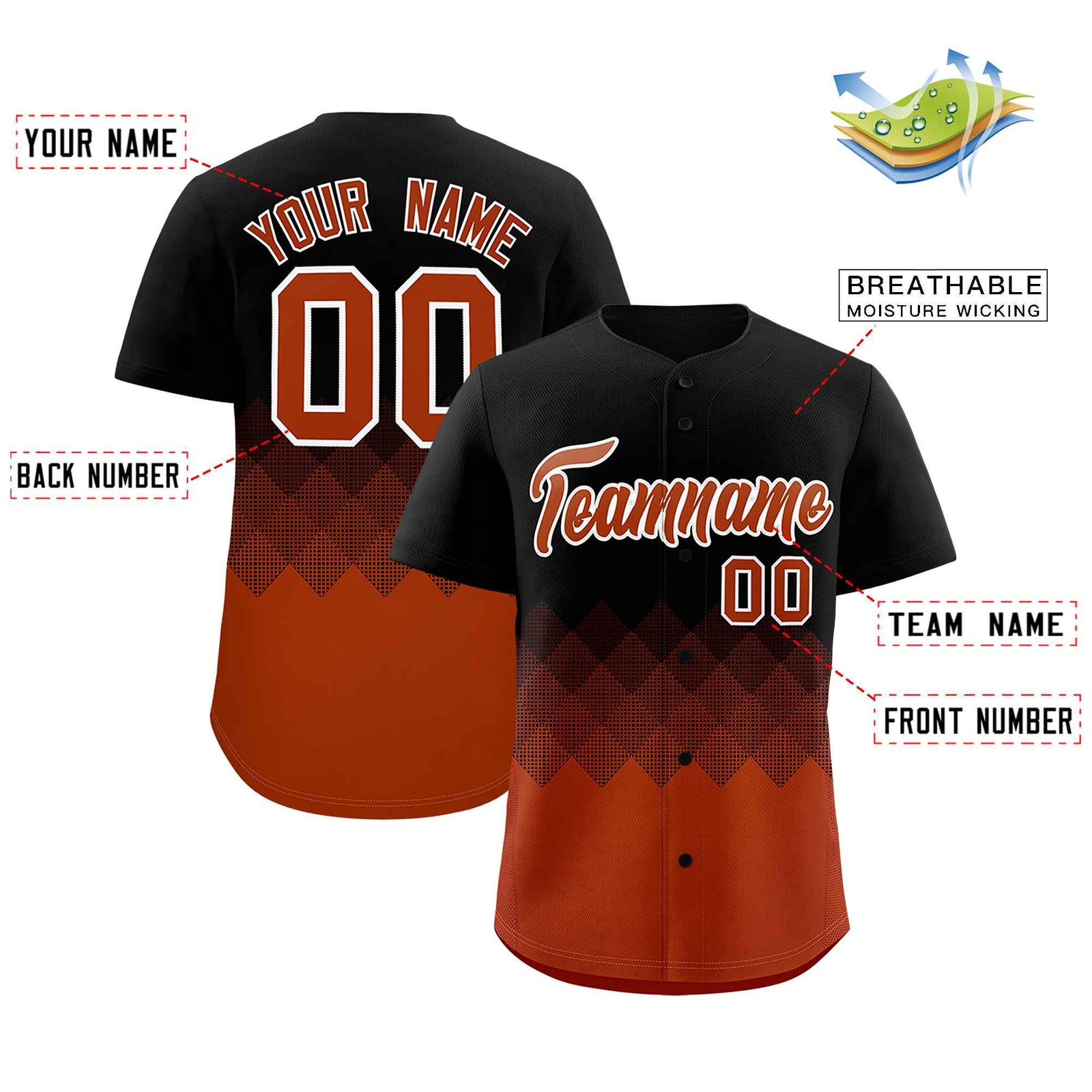 Custom Black Texas Orange Grid Blur Pattern Authentic Baseball Jersey