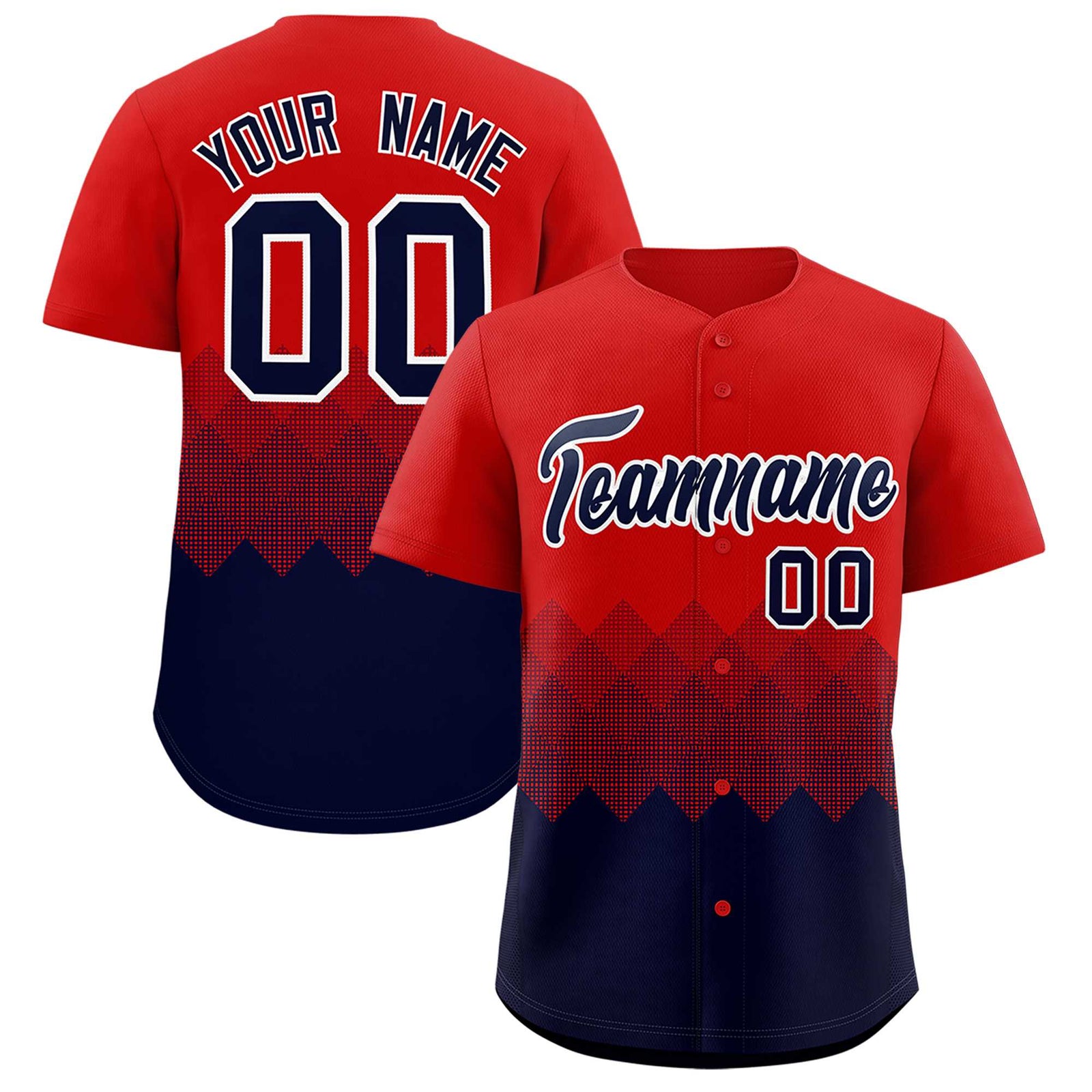 Custom Red Navy Grid Blur Pattern Authentic Baseball Jersey