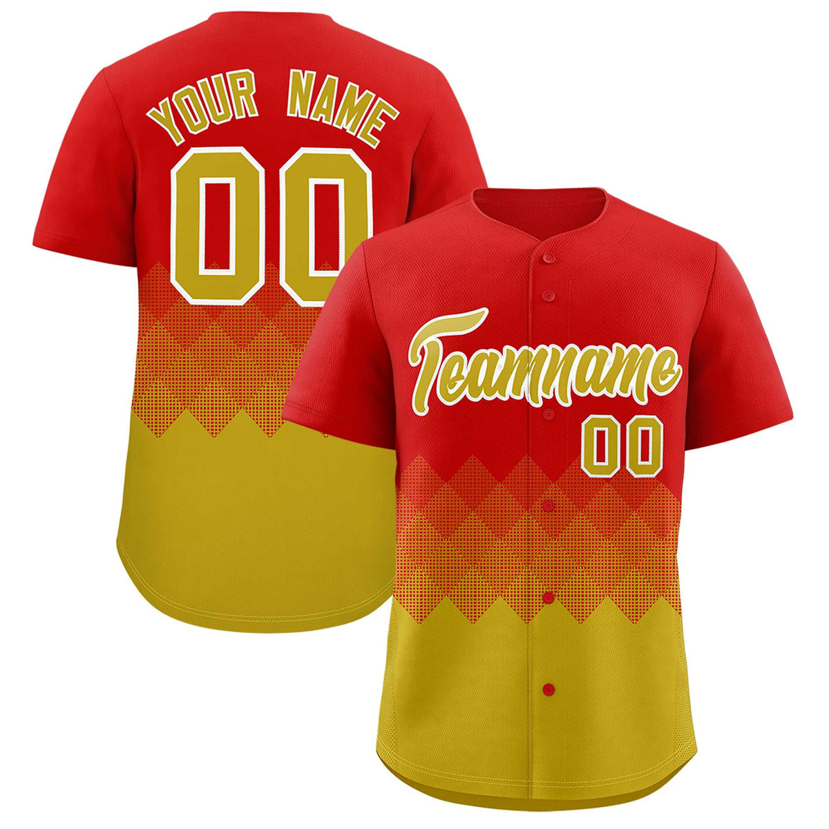 Custom Red Old Gold Grid Blur Pattern Authentic Baseball Jersey