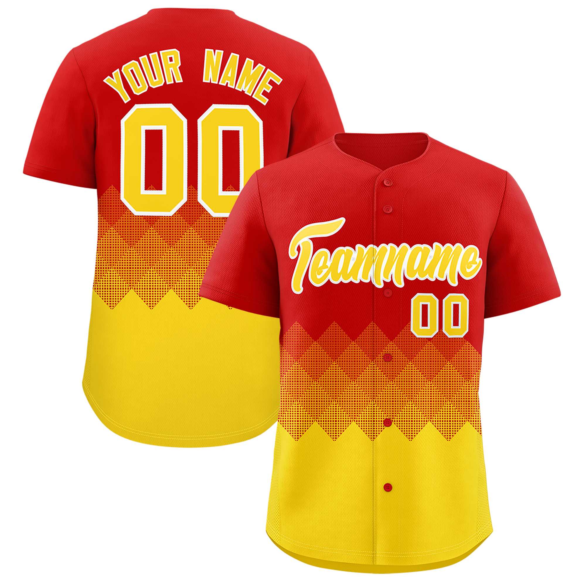 Custom Red Gold Grid Blur Pattern Authentic Baseball Jersey