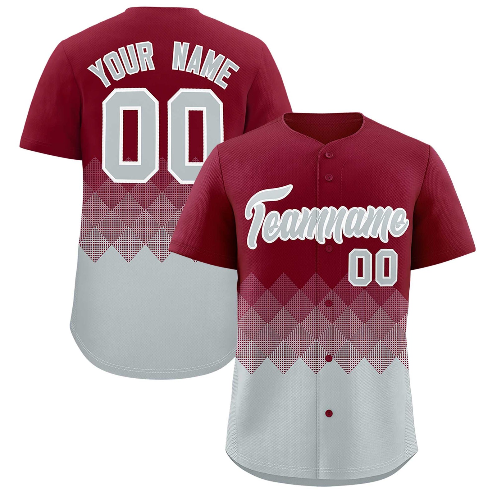 Custom Crimson Silver Grid Blur Pattern Authentic Baseball Jersey