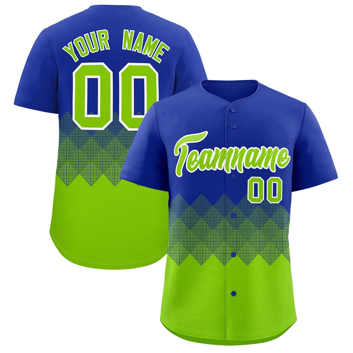 Custom Royal Neon Green Grid Blur Pattern Authentic Baseball Jersey