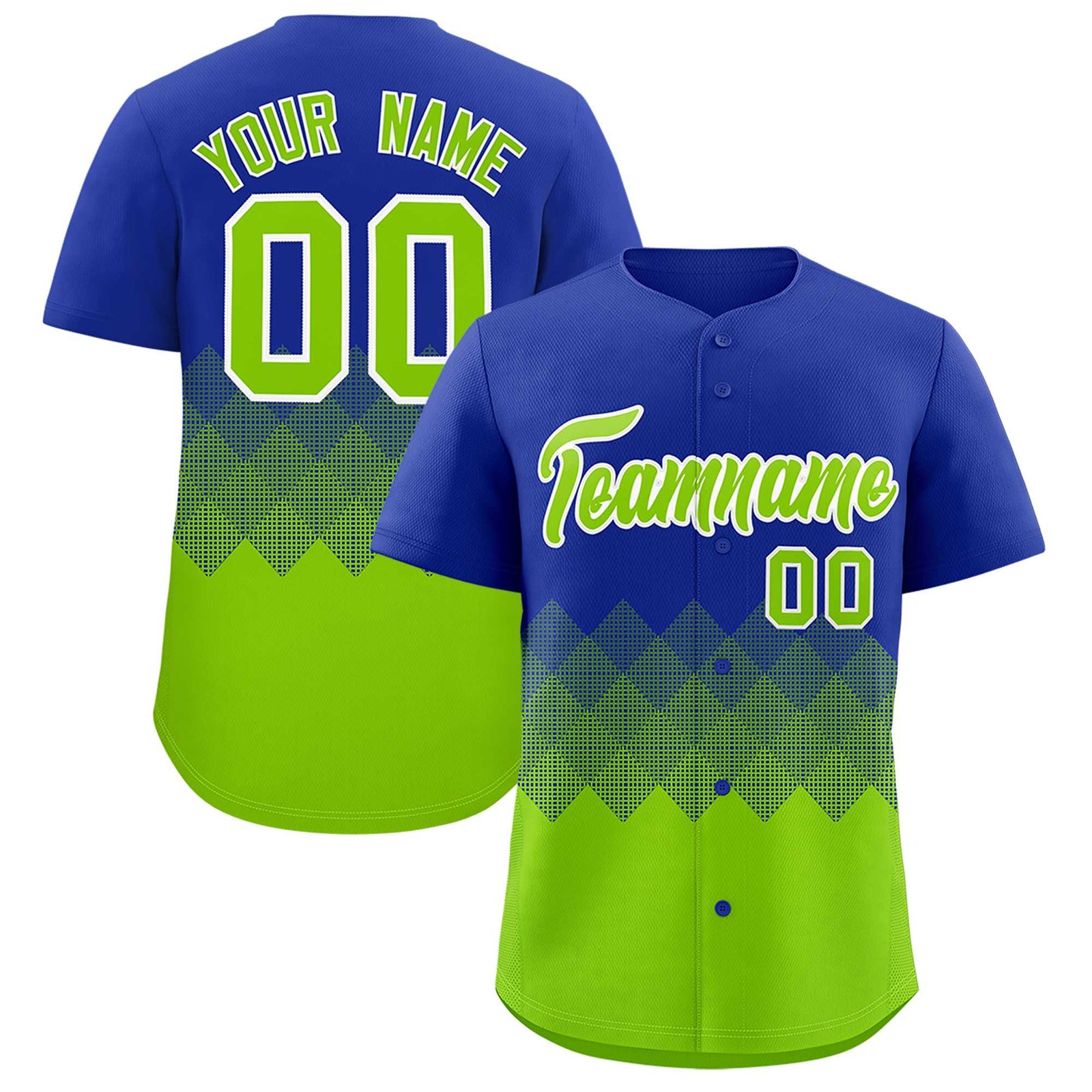 Custom Royal Neon Green Grid Blur Pattern Authentic Baseball Jersey