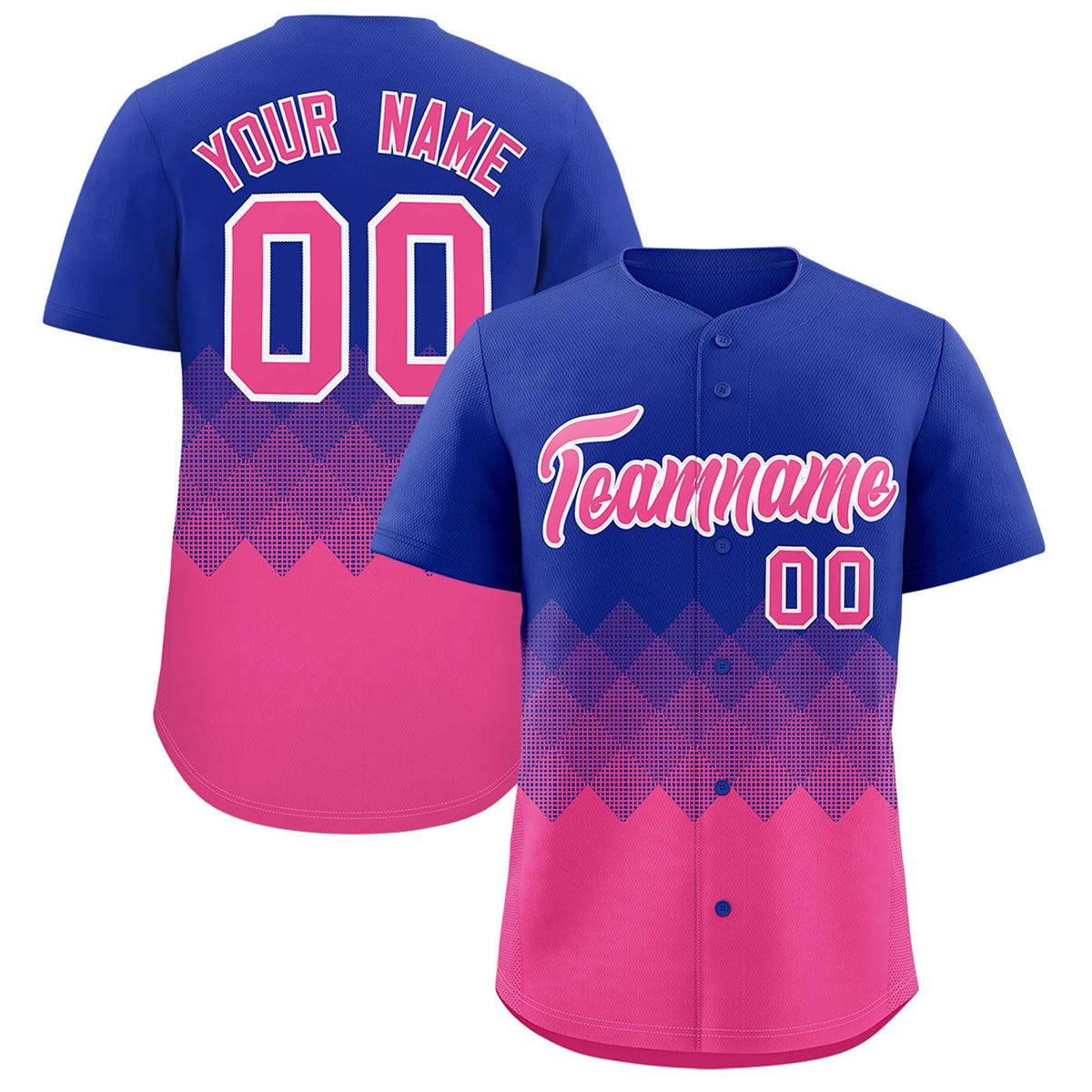 Custom Royal Pink Grid Blur Pattern Authentic Baseball Jersey