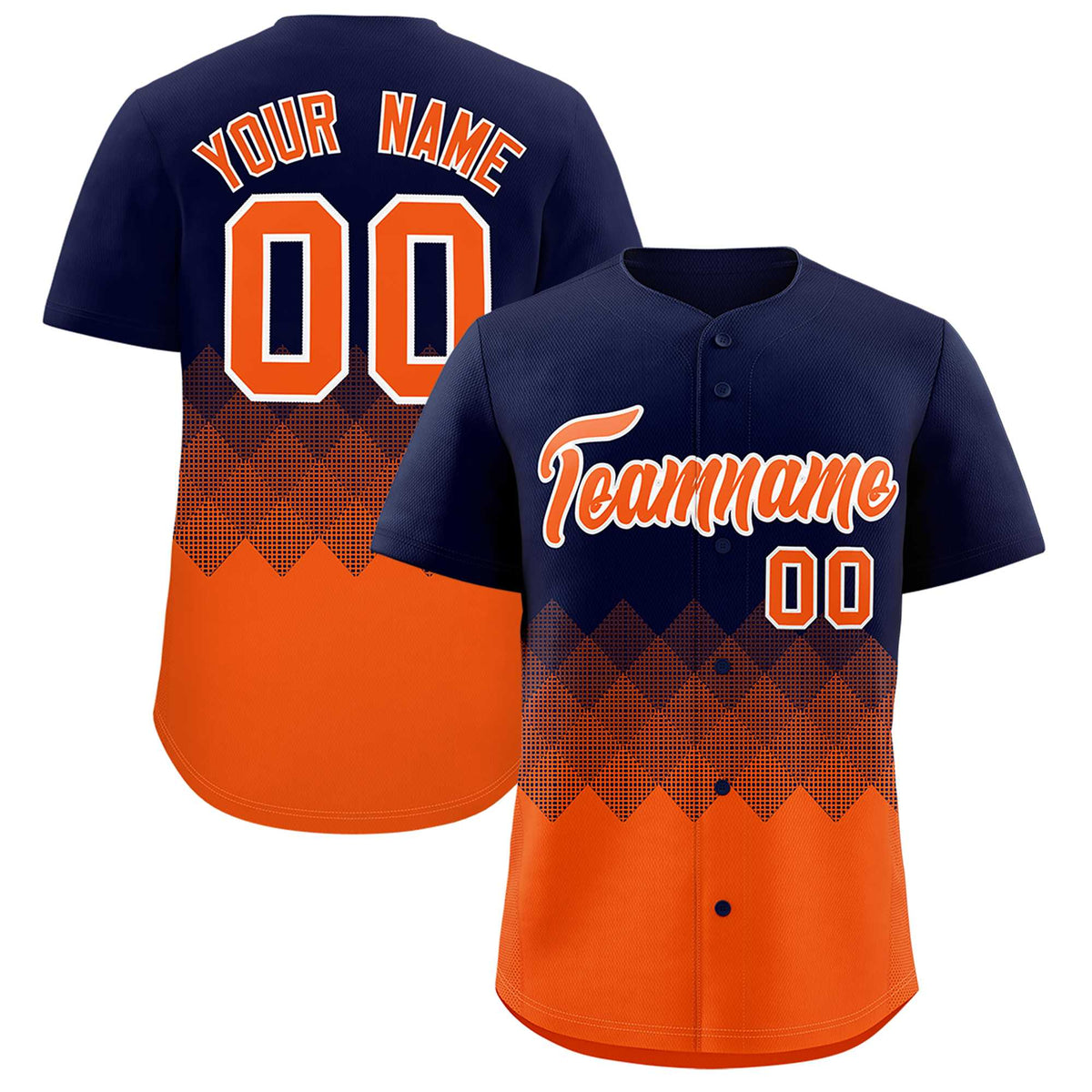 Custom Navy Orange Grid Blur Pattern Authentic Baseball Jersey