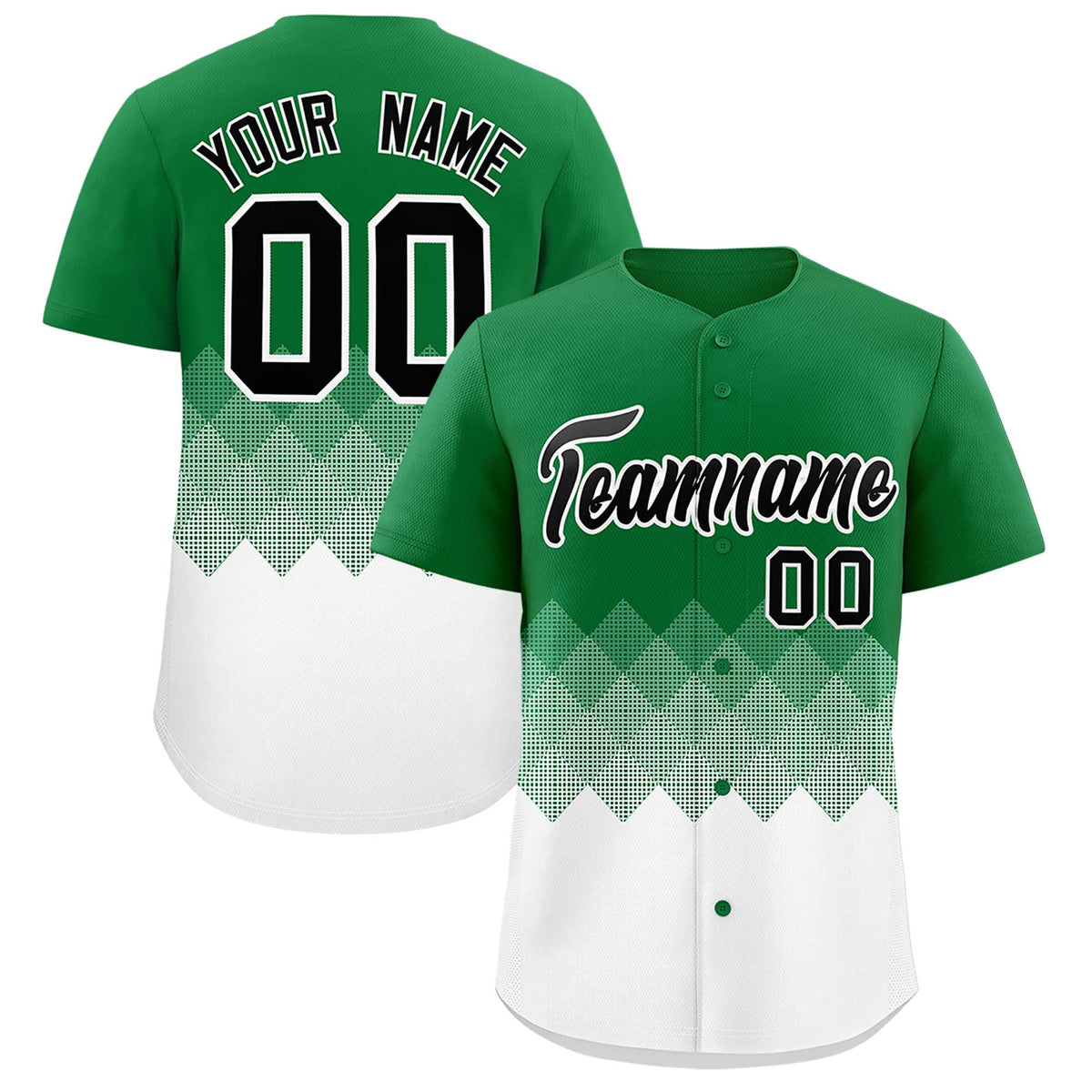 Custom Kelly Green White Grid Blur Pattern Authentic Baseball Jersey