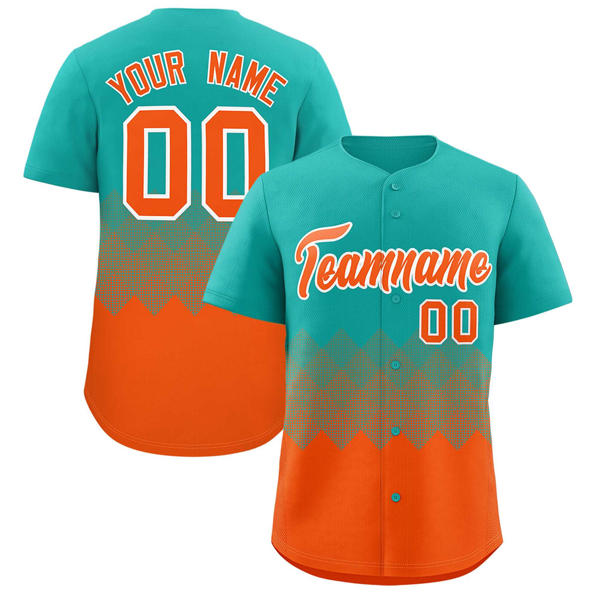 Custom Aqua Orange Grid Blur Pattern Authentic Baseball Jersey