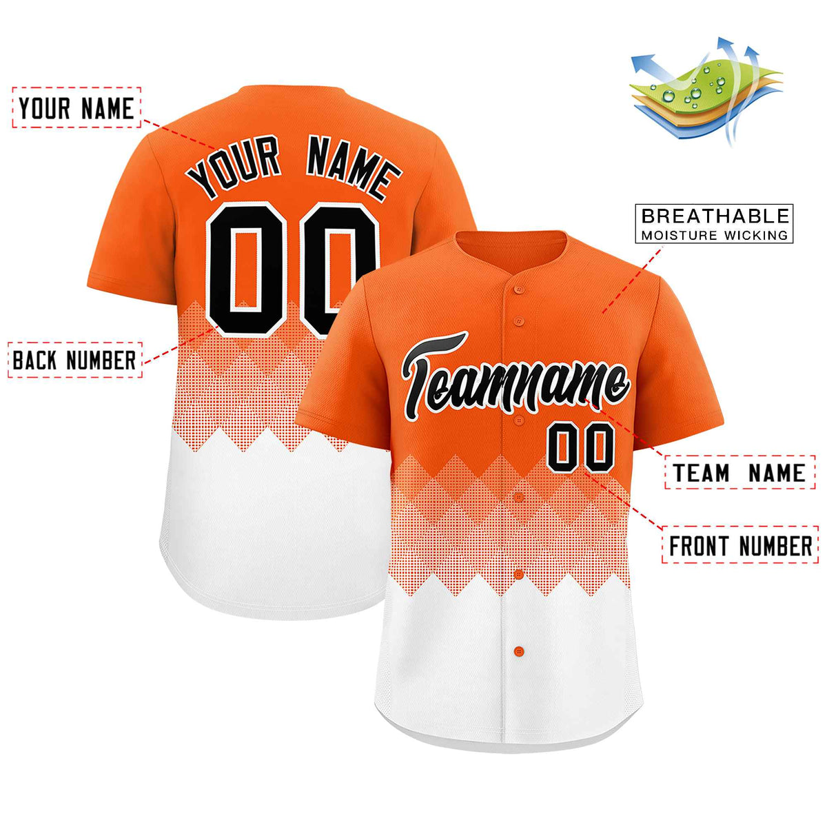 Custom Orange White Grid Blur Pattern Authentic Baseball Jersey