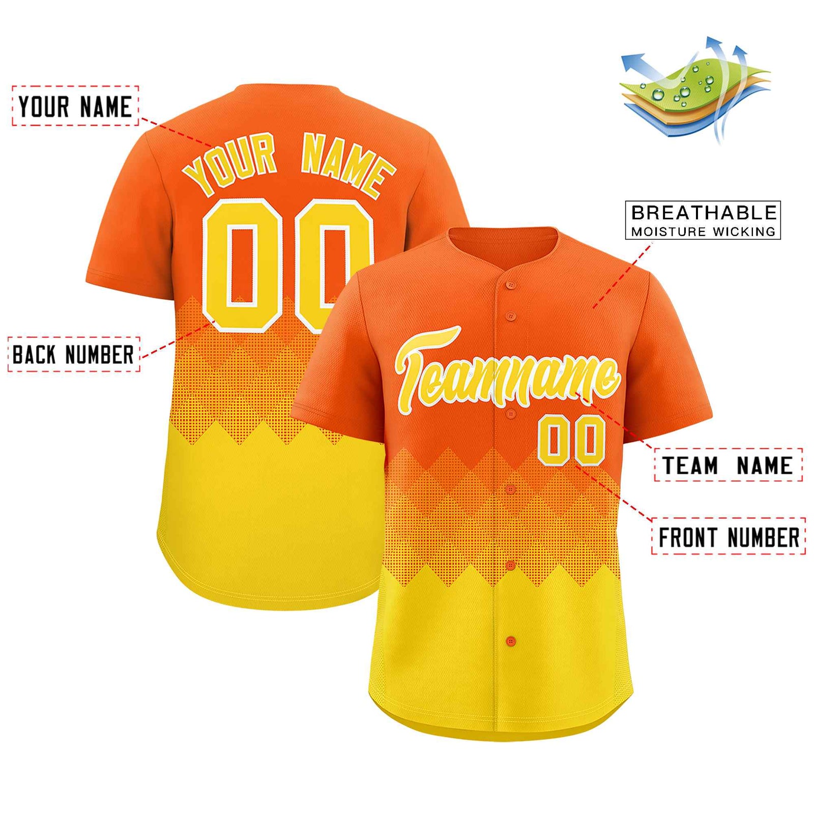 Custom Orange Gold Grid Blur Pattern Authentic Baseball Jersey