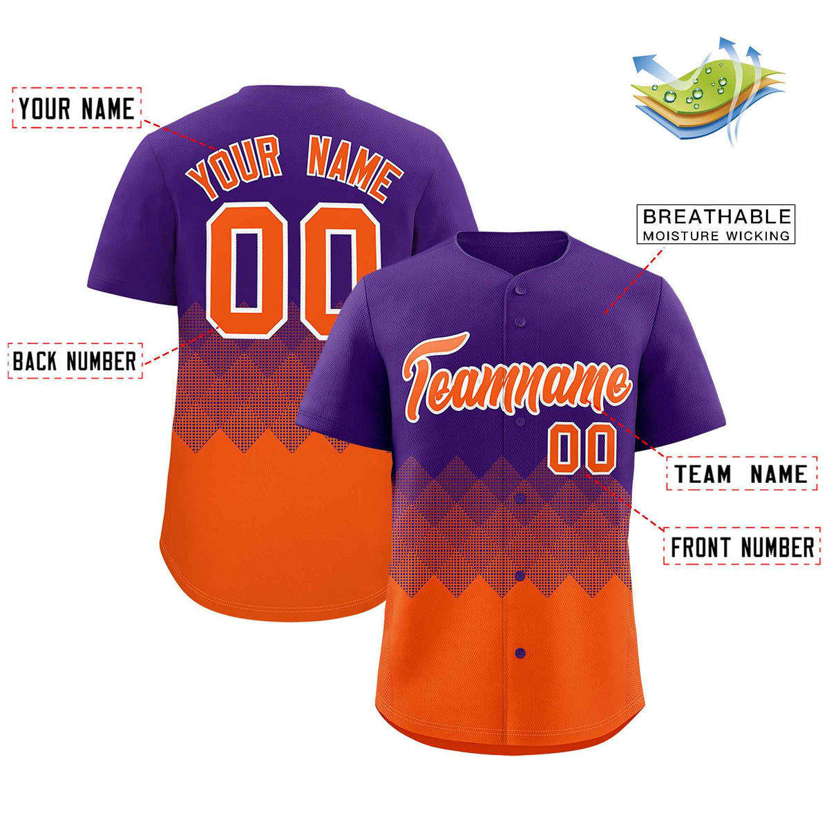 Custom Purple Orange Grid Blur Pattern Authentic Baseball Jersey