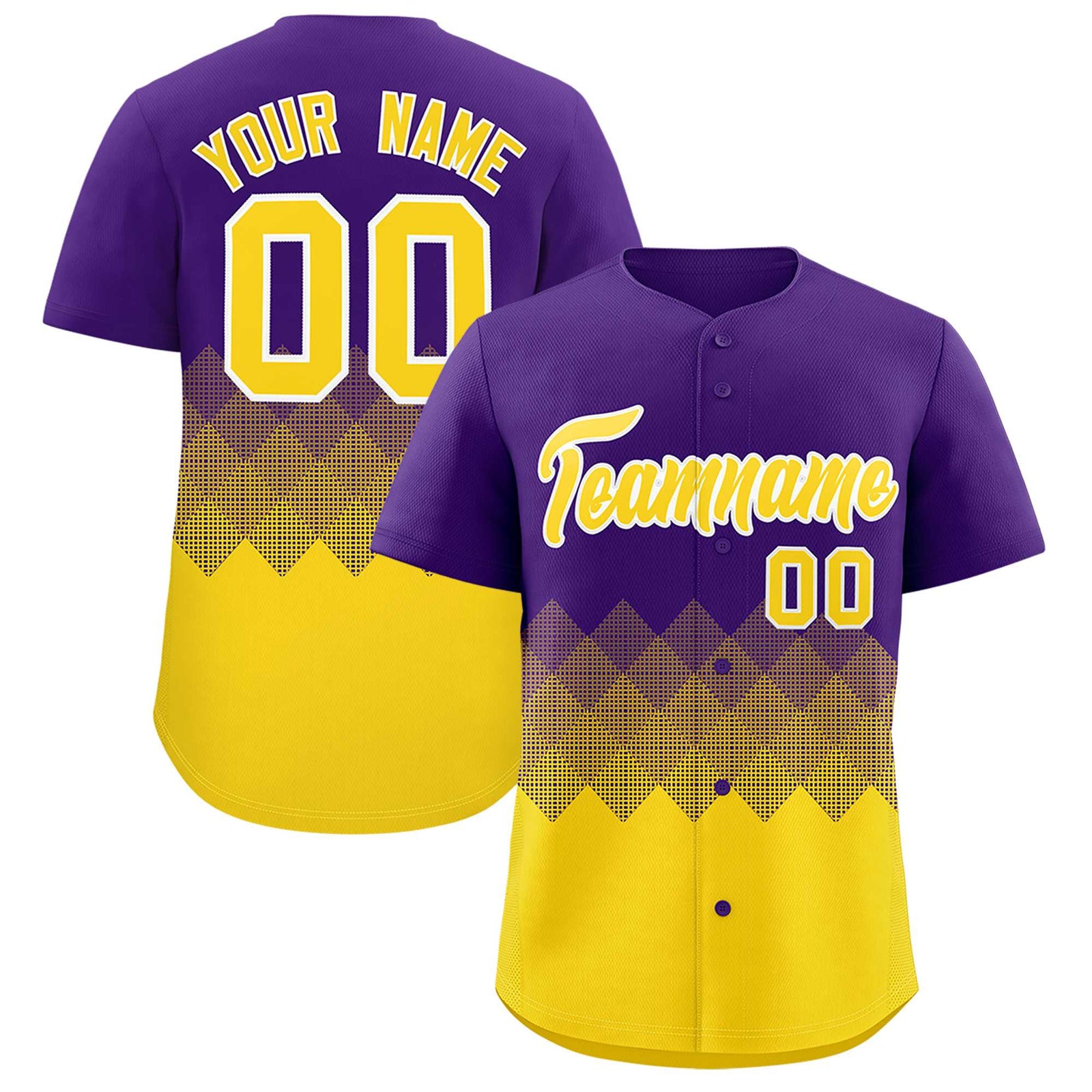 Custom Purple Gold Grid Blur Pattern Authentic Baseball Jersey
