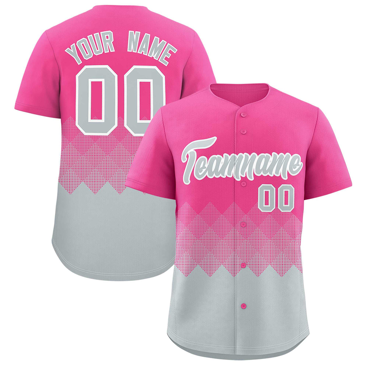 Custom Pink Silver Grid Blur Pattern Authentic Baseball Jersey