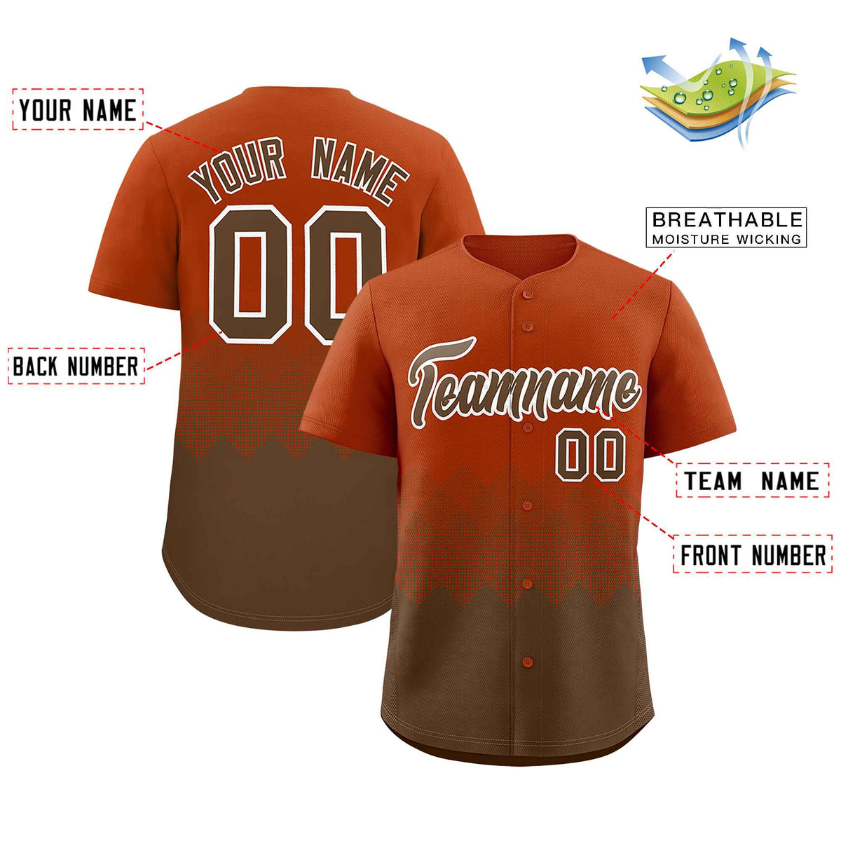 Custom Texas Orange Light Brown Grid Blur Pattern Authentic Baseball Jersey