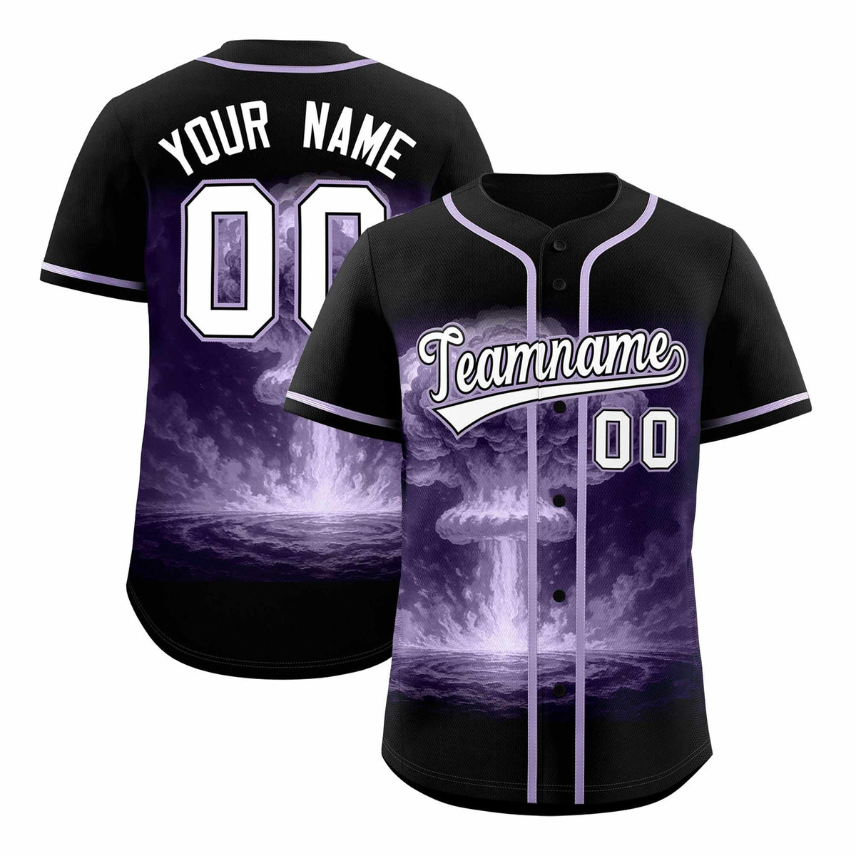 Custom Black Light Purple Full Button Nuclear Blast Graffiti Pattern Authentic Baseball Jersey