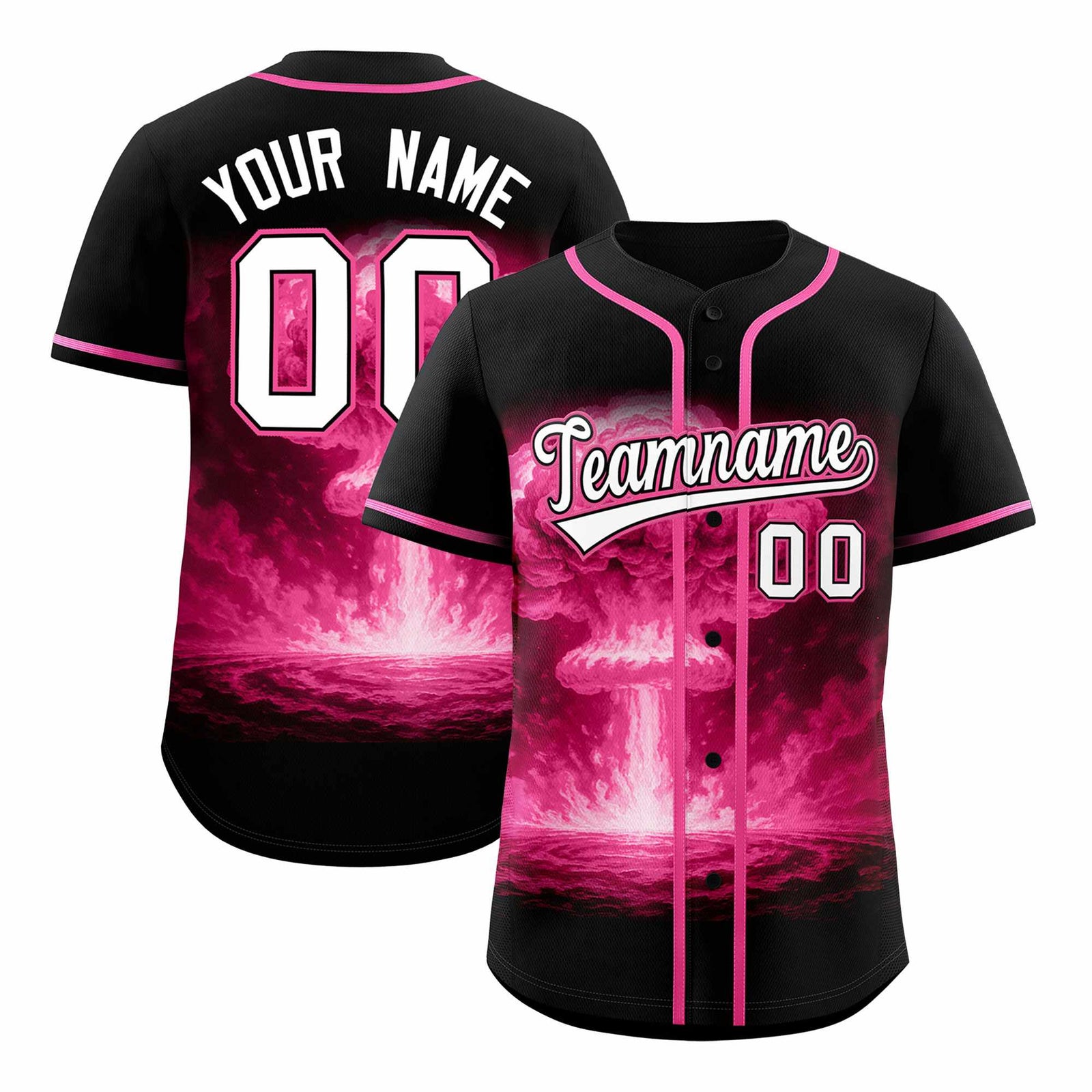 Custom Black Pink Full Button Nuclear Blast Graffiti Pattern Authentic Baseball Jersey