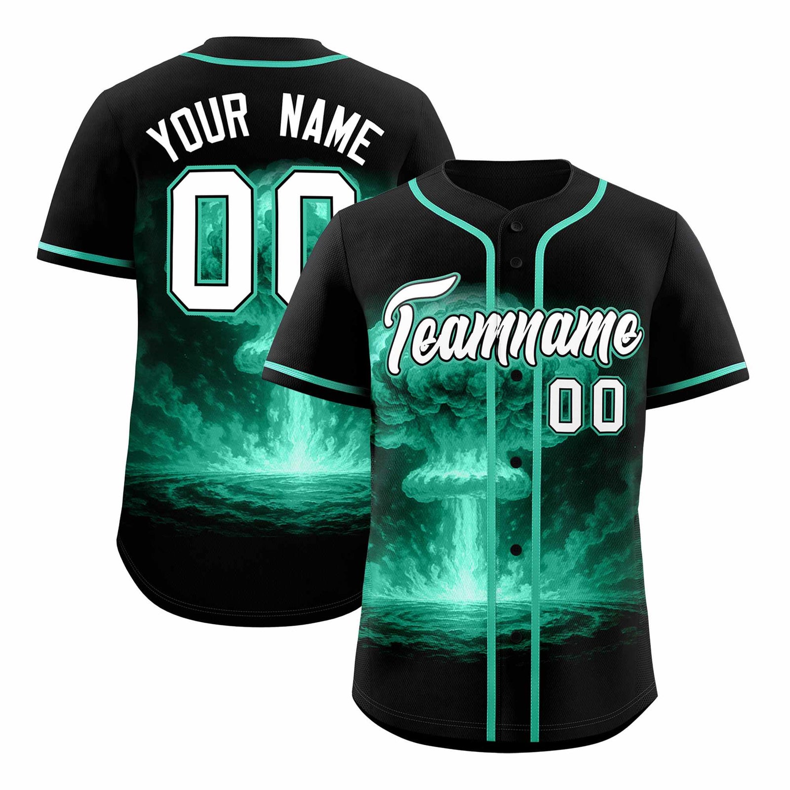 Custom Black Bright Green Full Button Nuclear Blast Graffiti Pattern Authentic Baseball Jersey