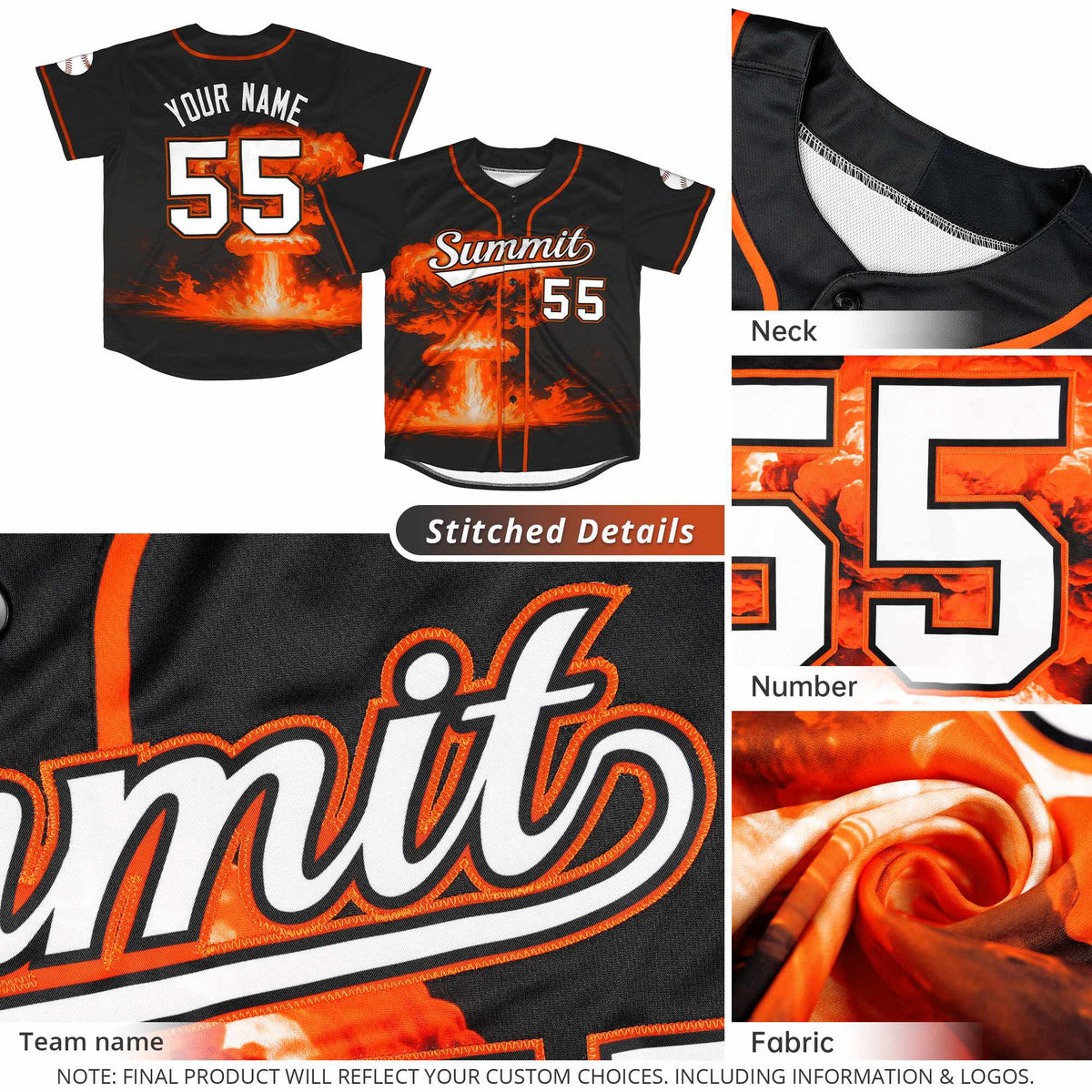 Custom Black Bright Green Full Button Nuclear Blast Graffiti Pattern Authentic Baseball Jersey