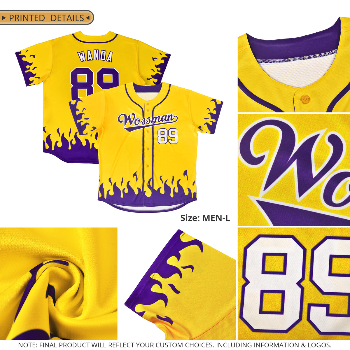 Custom Gold Purple Personalized Flame Graffiti Pattern Authentic Baseball Jersey